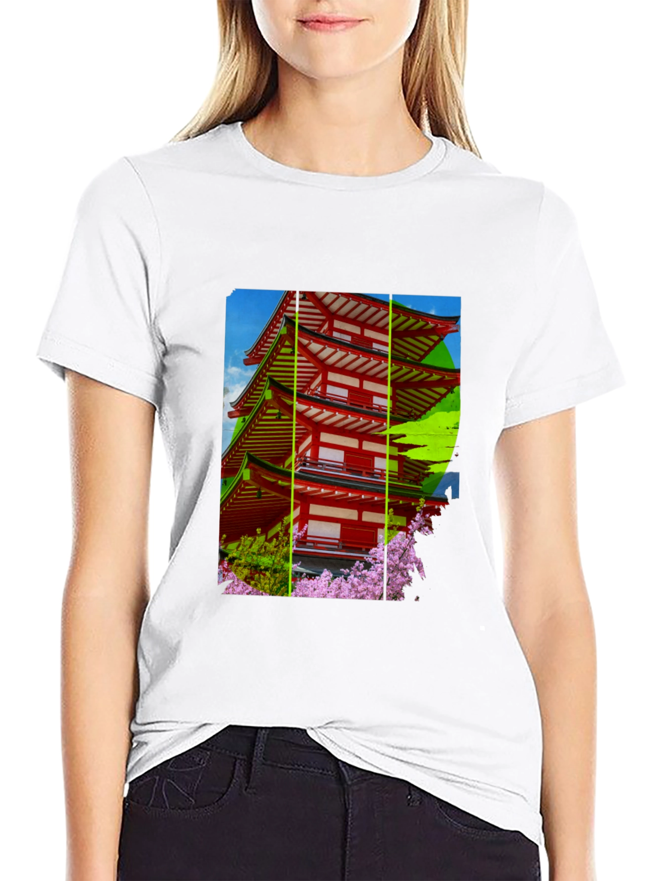 Japanese Pagoda T-Shirt - Black Cotton Blend