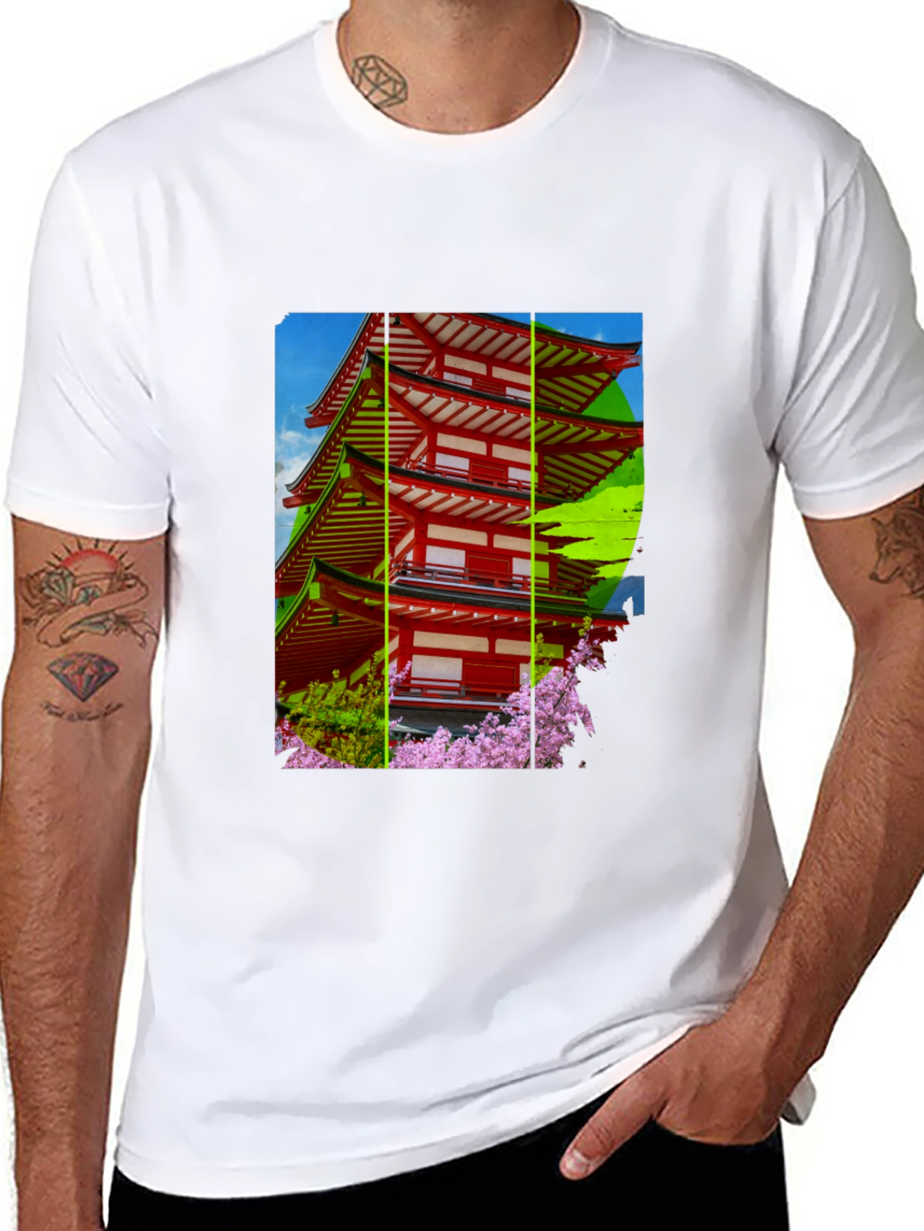 Japanese Pagoda T-Shirt - Black Cotton Blend