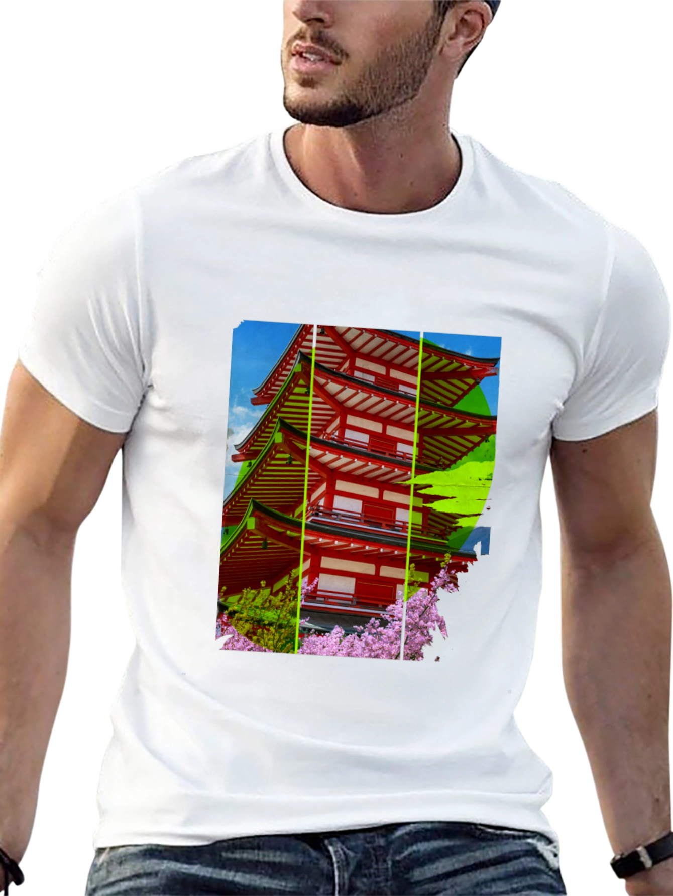 Japanese Pagoda T-Shirt - Black Cotton Blend