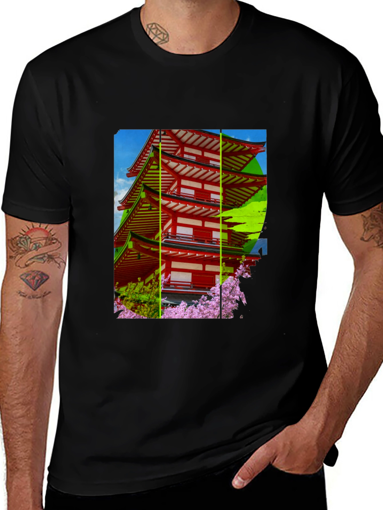 Japanese Pagoda T-Shirt - Black Cotton Blend