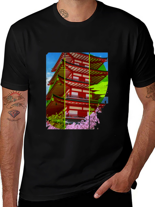 Japanese Pagoda T-Shirt - Black Cotton Blend