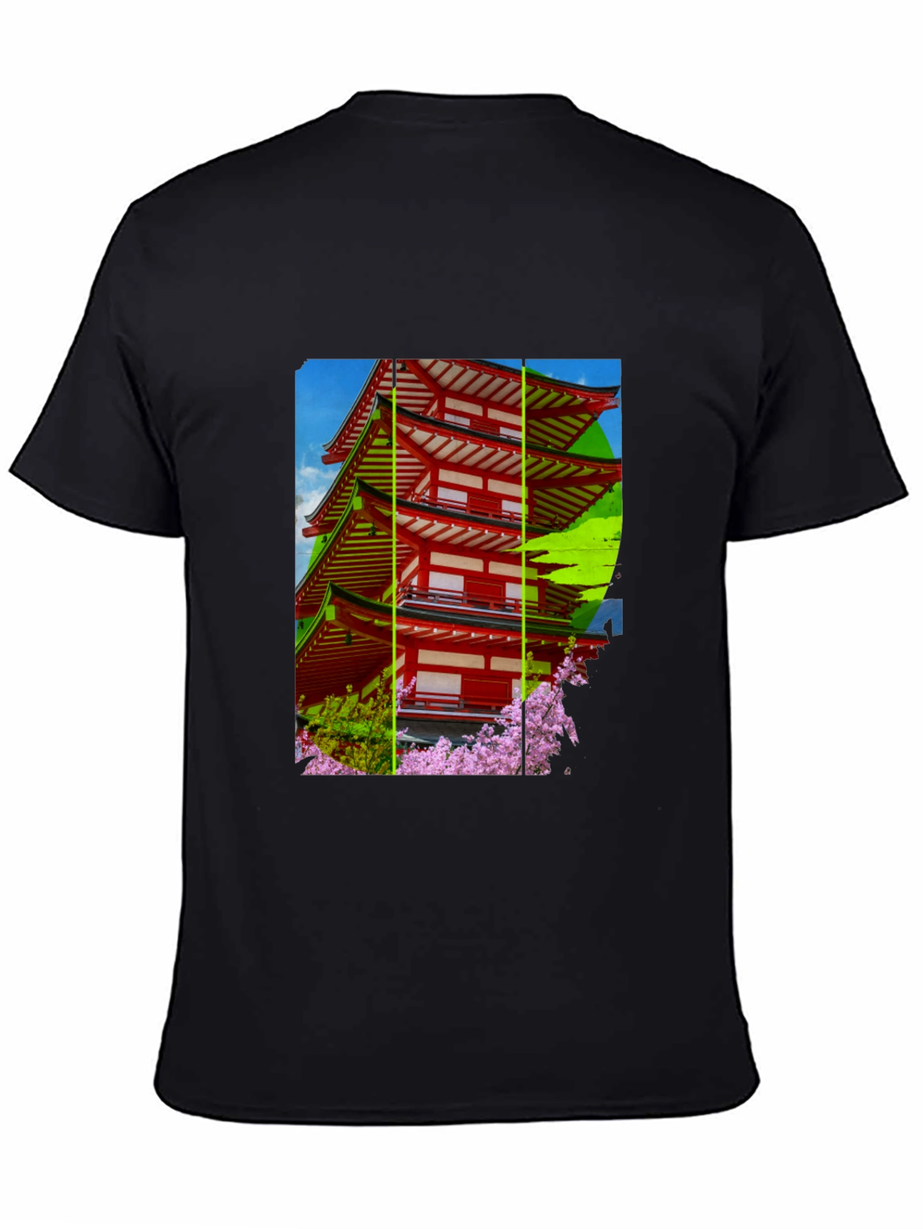 Japanese Pagoda T-Shirt - Black Cotton Blend
