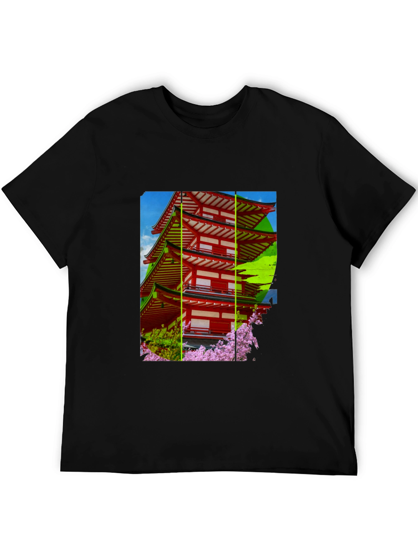 Japanese Pagoda T-Shirt - Black Cotton Blend