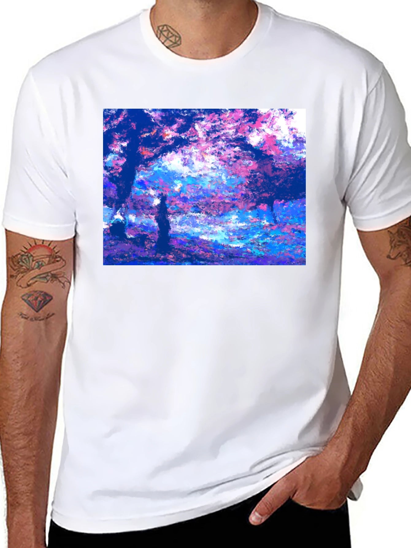 Impressionist Trees Black T-Shirt