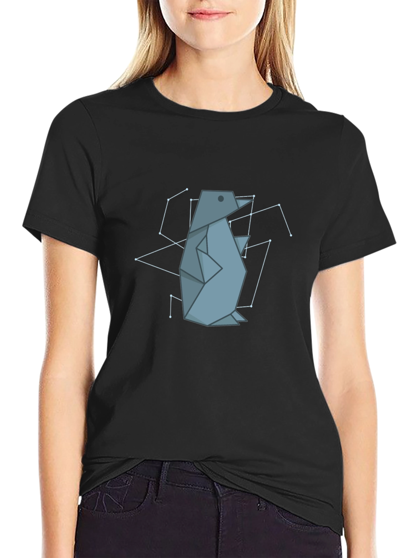 Geometric Penguin Graphic Tee - Black
