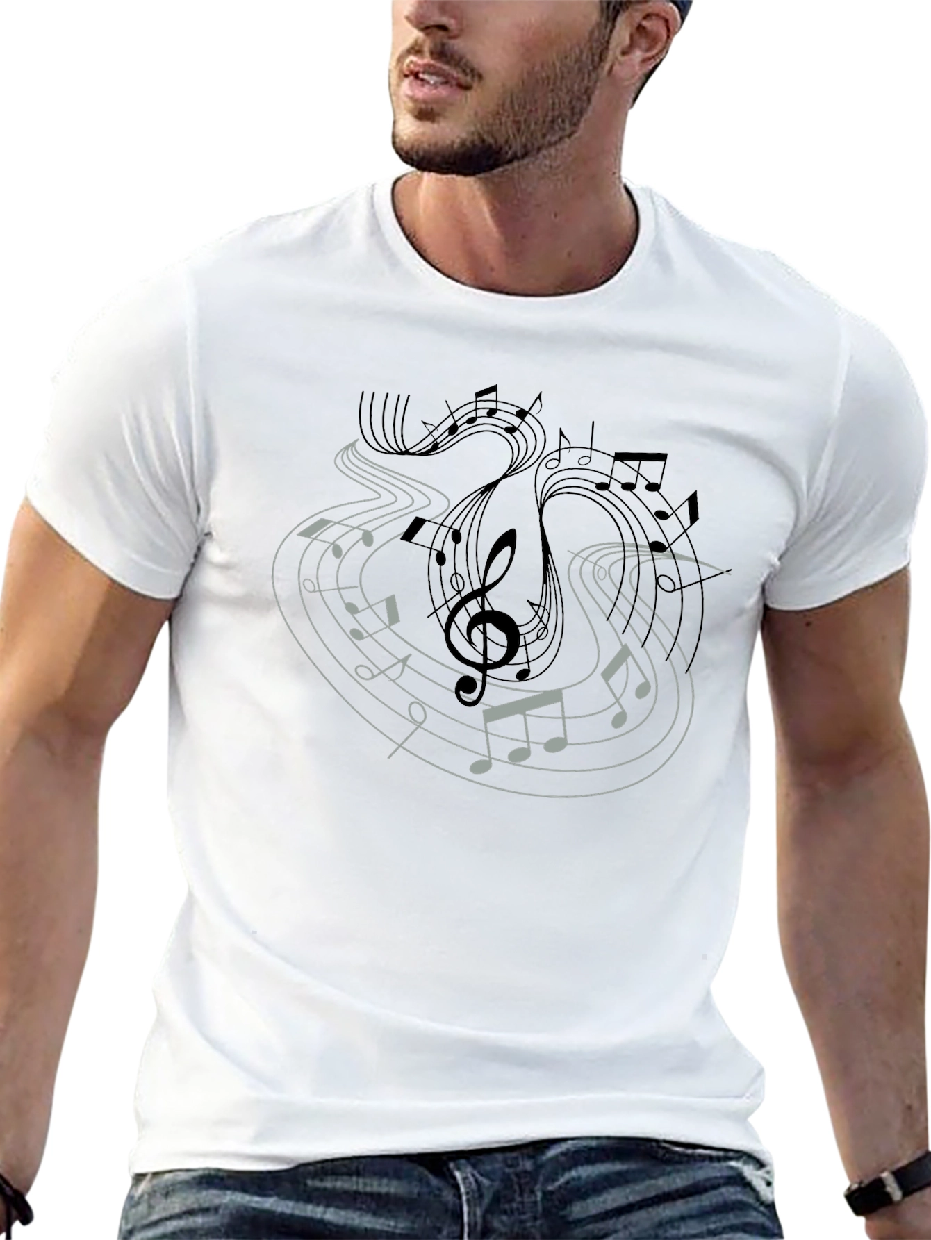 Musical Notes Graphic Tee - Black Casual Shirt