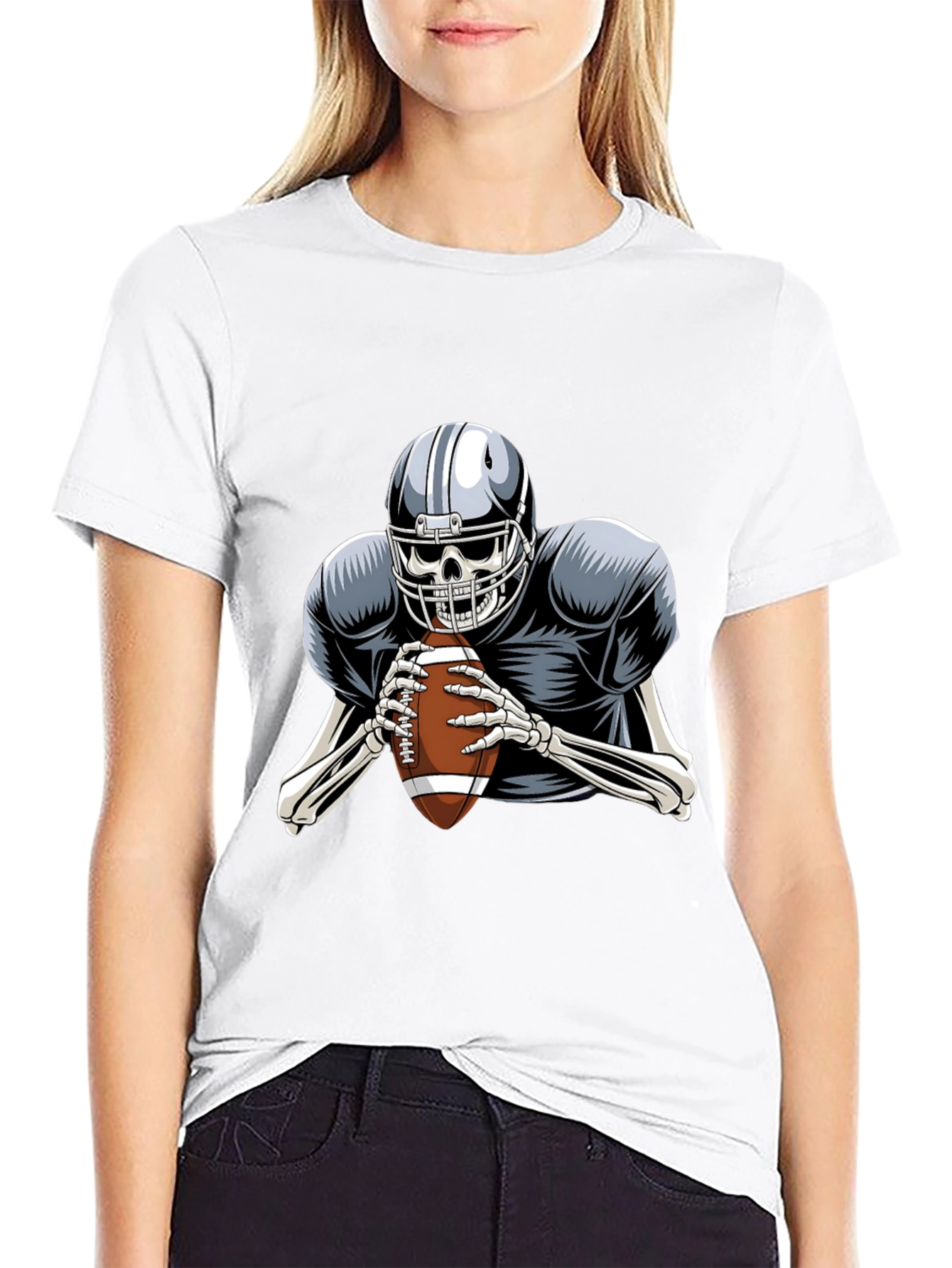 Skeleton Football Player Graphic Tee - Black