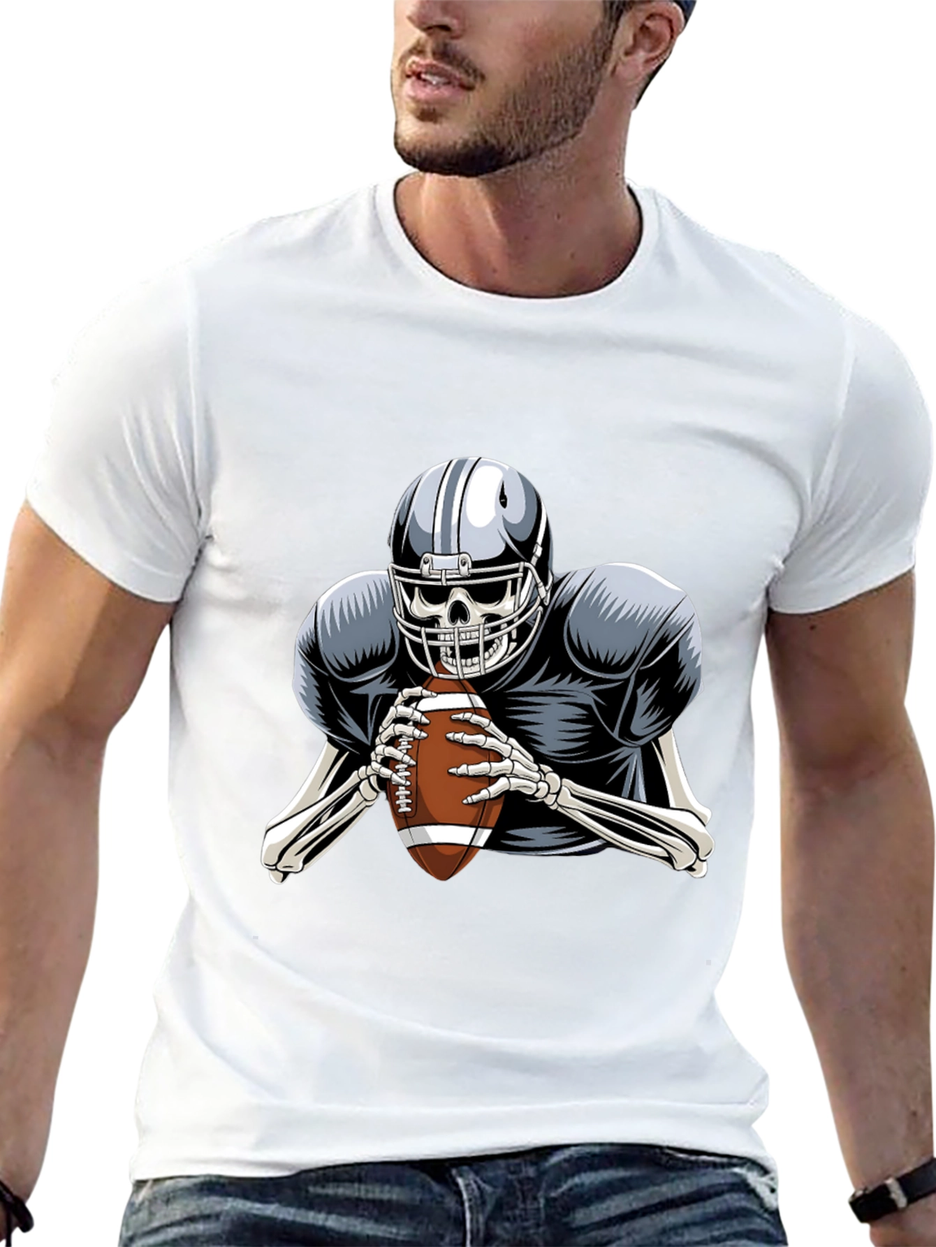 Skeleton Football Player Graphic Tee - Black