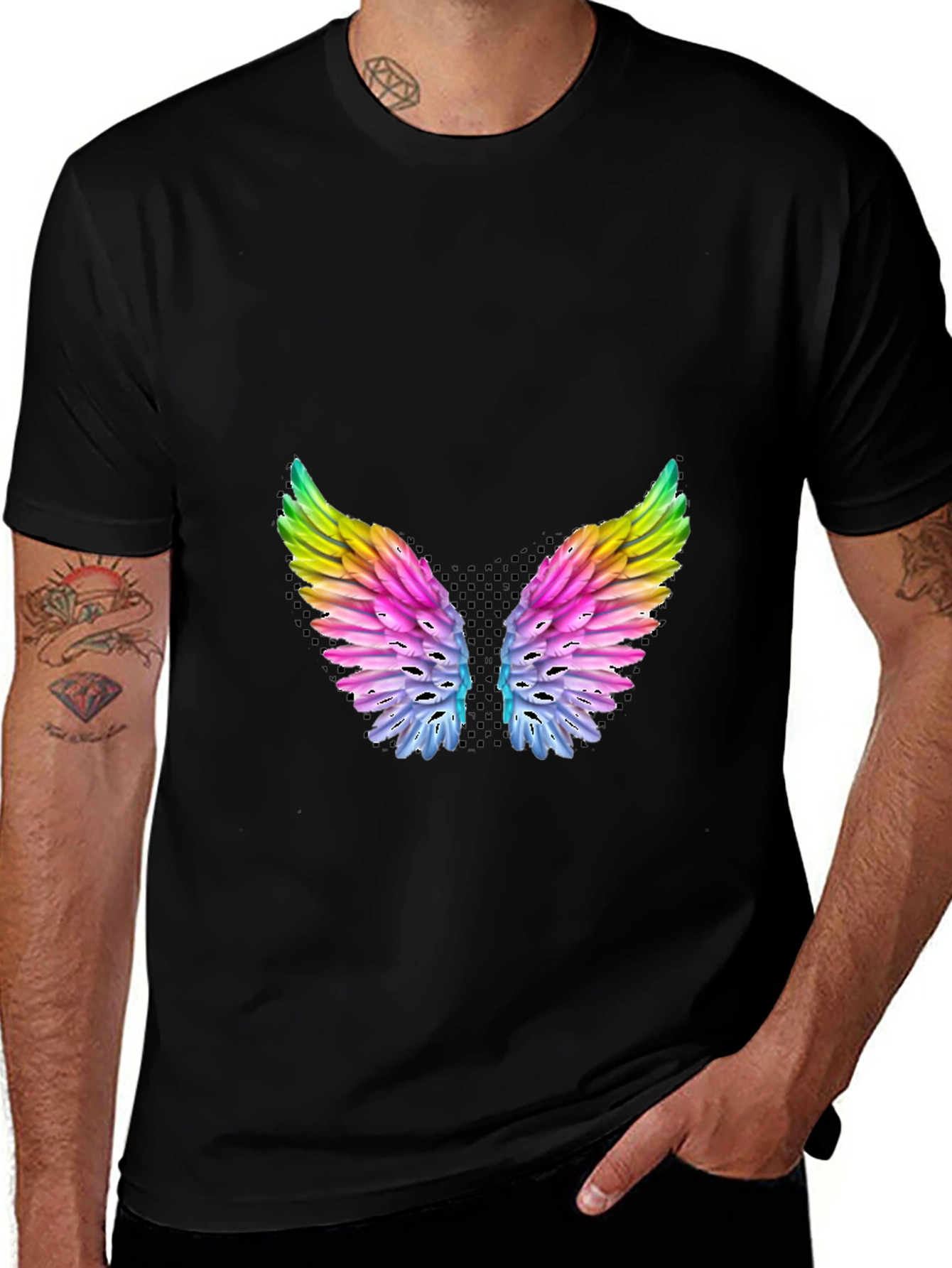 Rainbow Wings Graphic Black T-Shirt