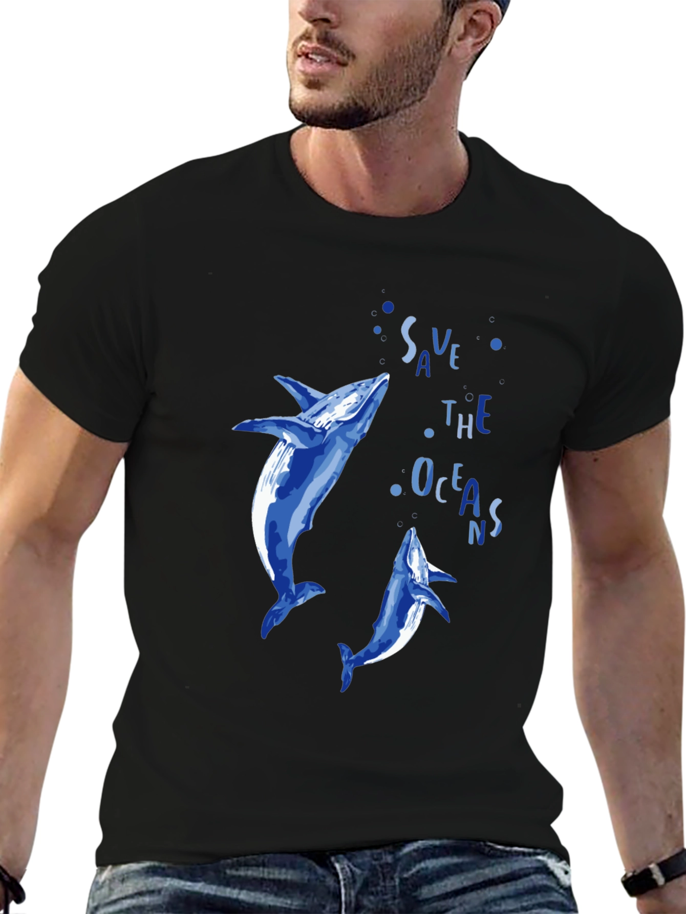 Save the Oceans Graphic Tee - Blue Dolphin Design