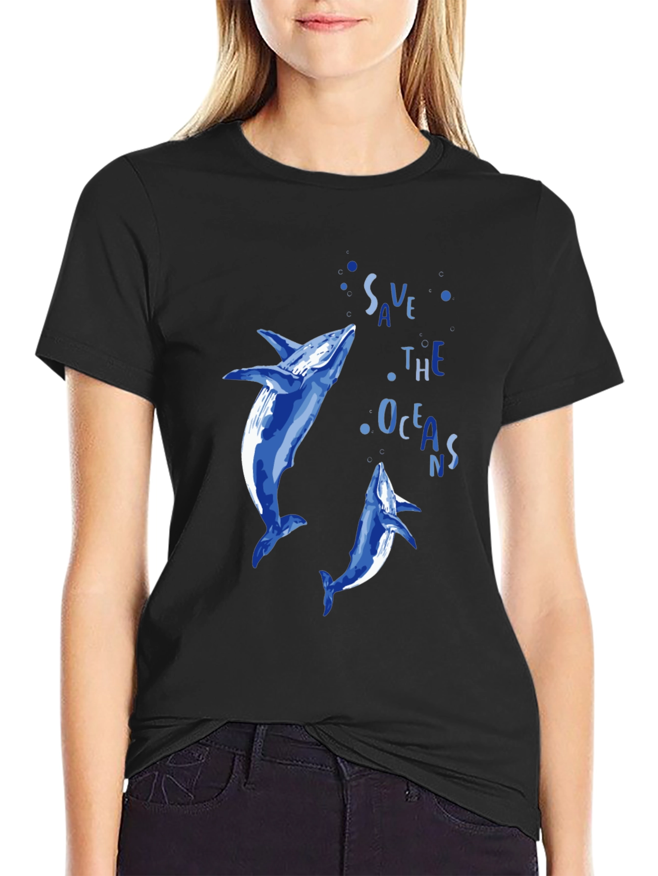 Save the Oceans Graphic Tee - Blue Dolphin Design