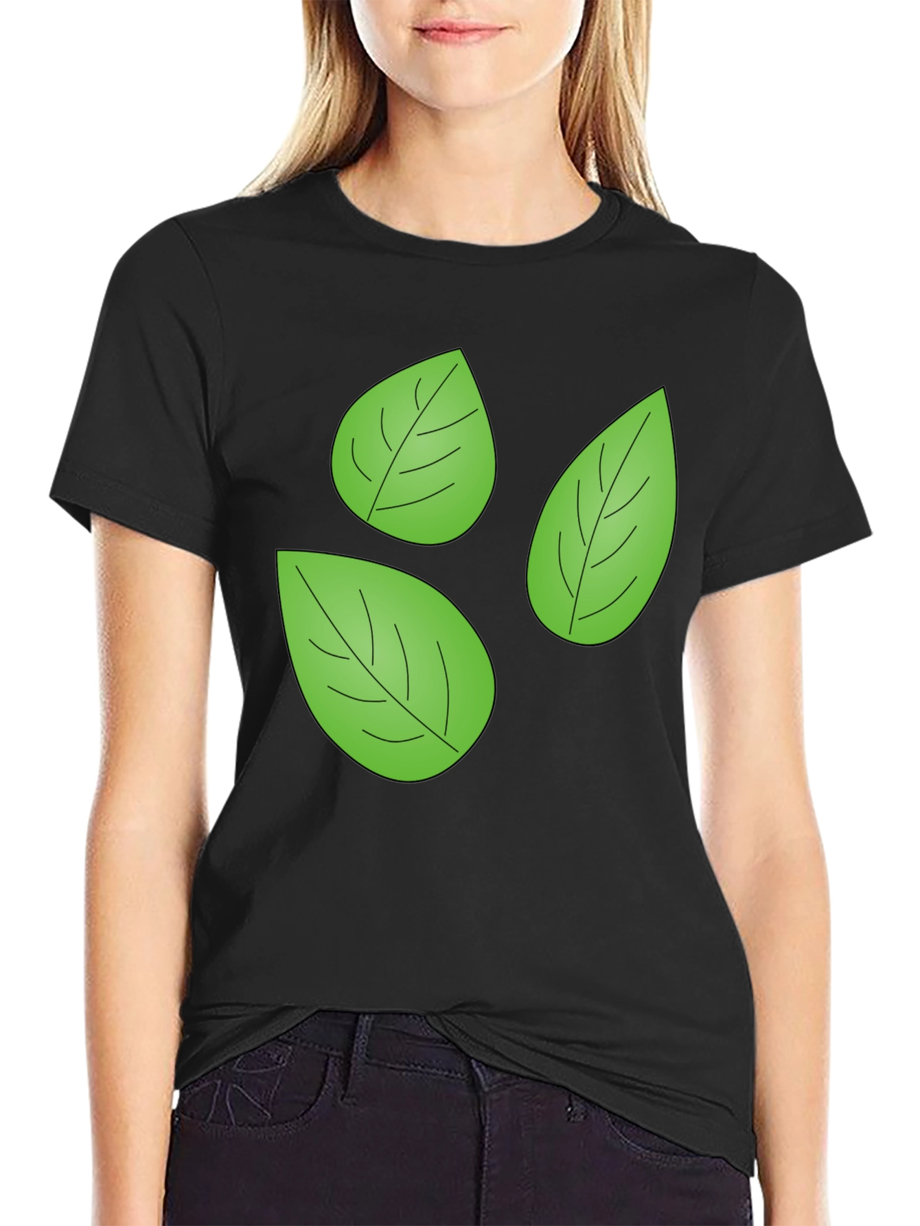 Leaf Pattern Black T-Shirt