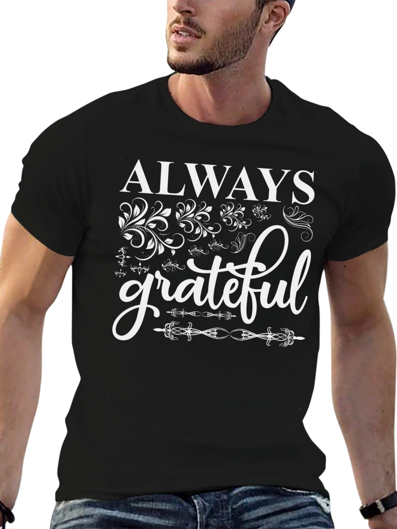 Always Grateful Black Graphic Tee
