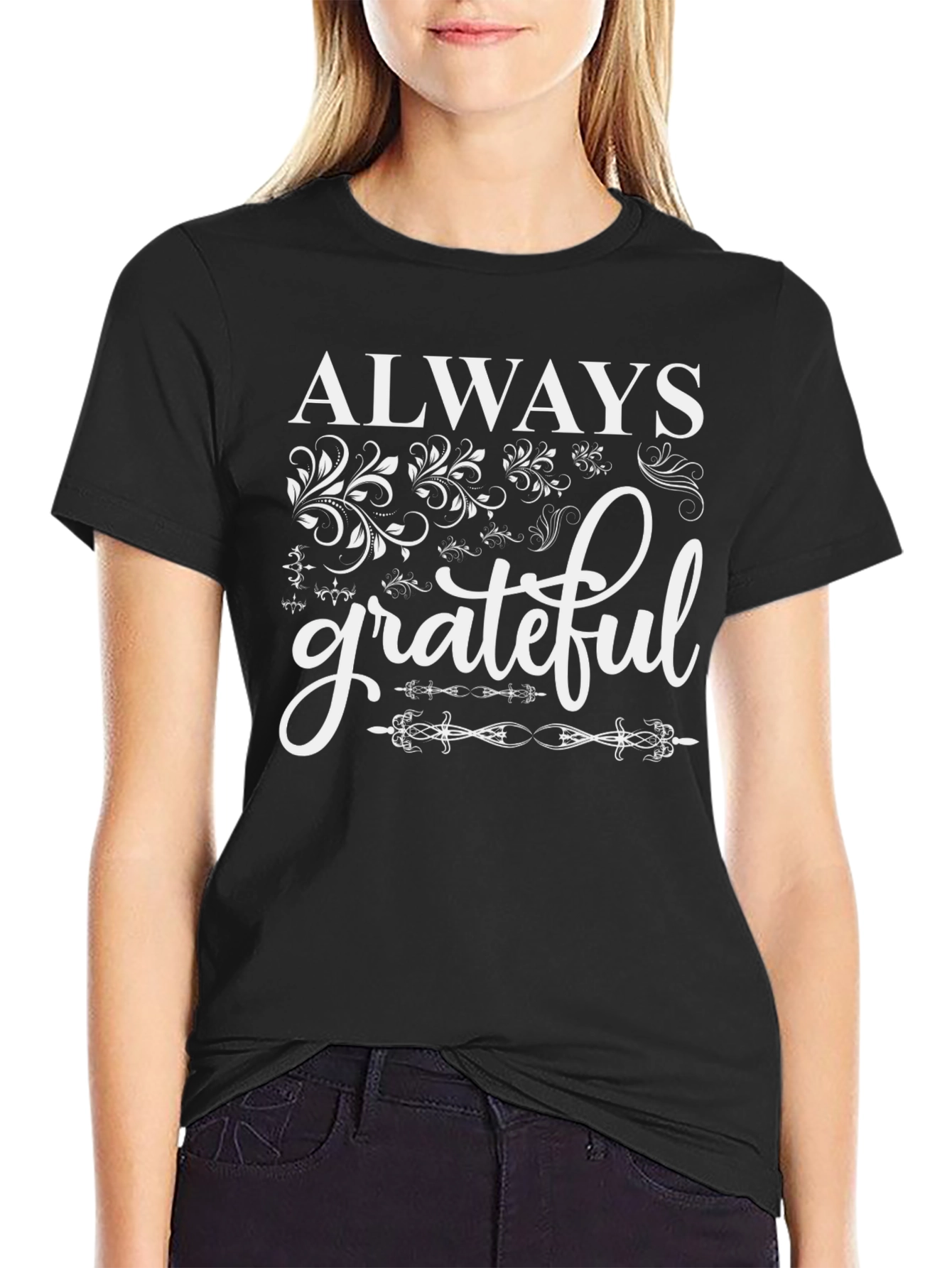 Always Grateful Black Graphic Tee