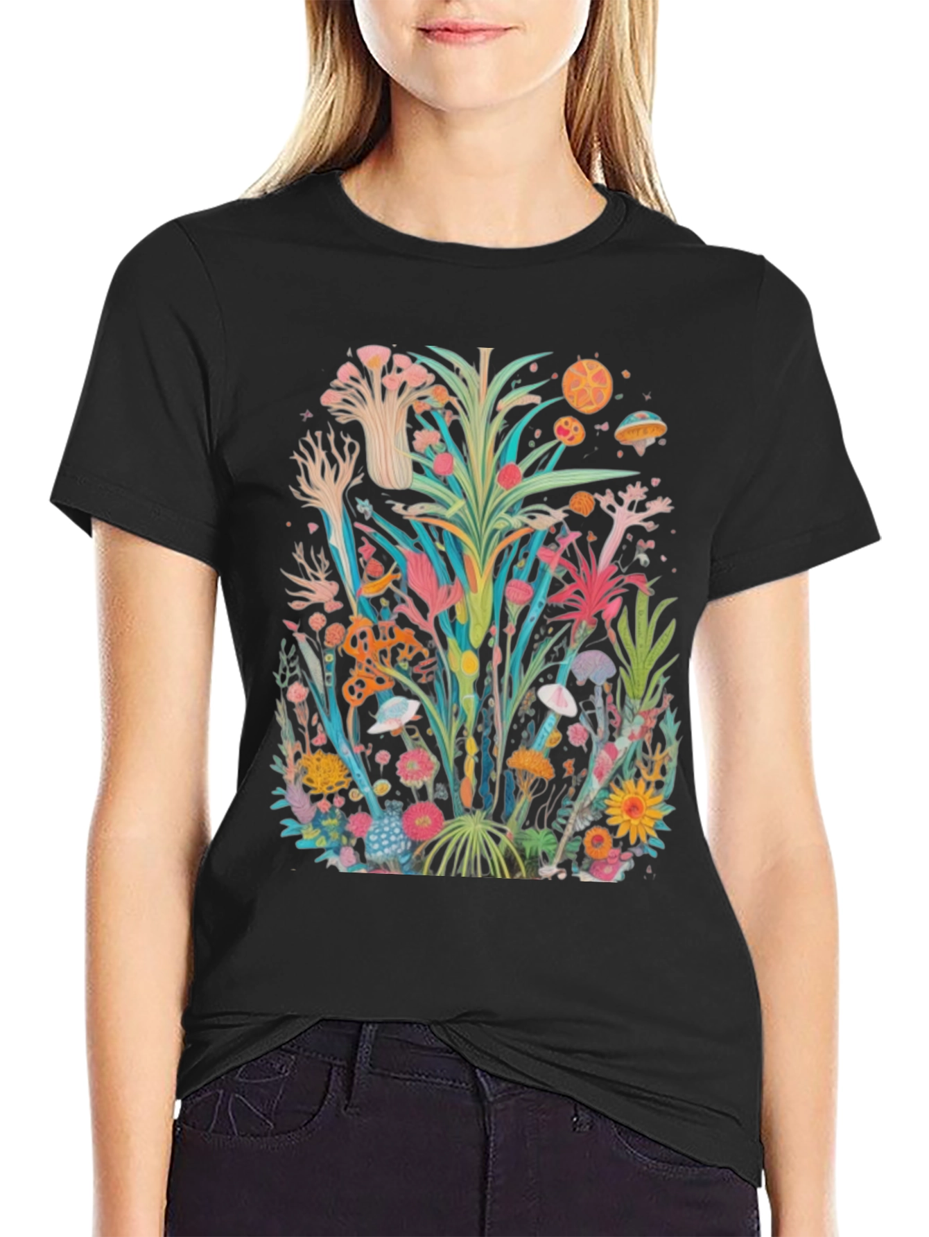 Unique Floral Graphic Tee - Black Cotton Shirt