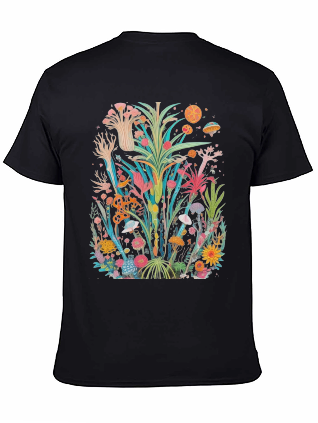 Unique Floral Graphic Tee - Black Cotton Shirt