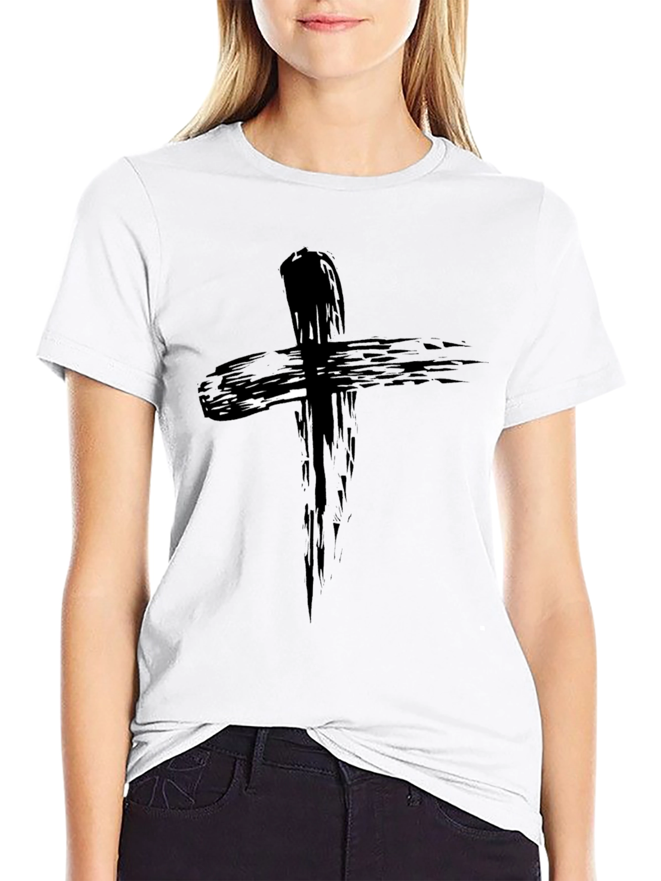 Abstract Cross Graphic Black T-Shirt