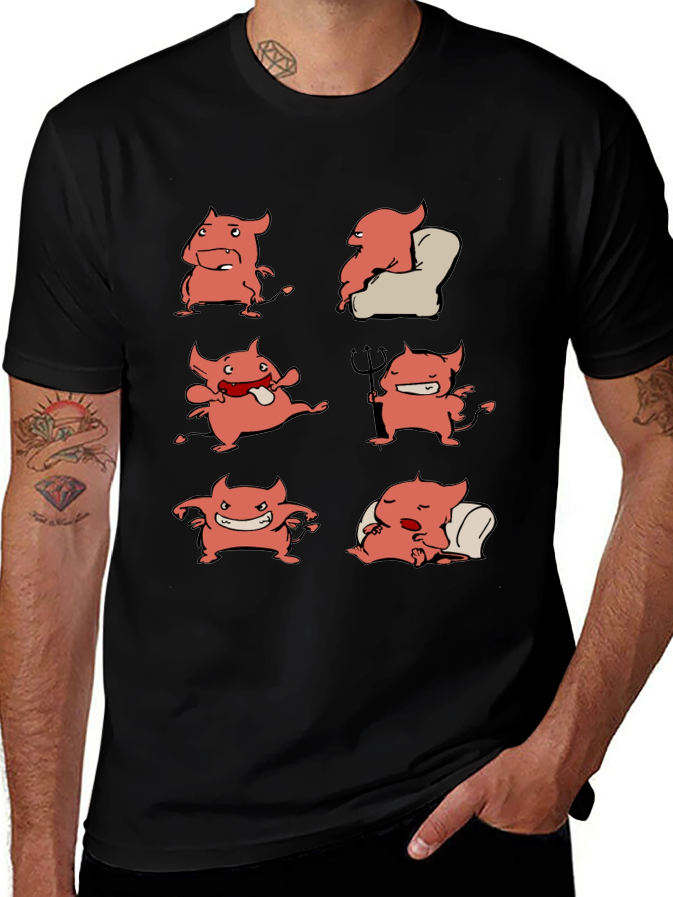 Devil Cartoon Character Graphic Print Tee