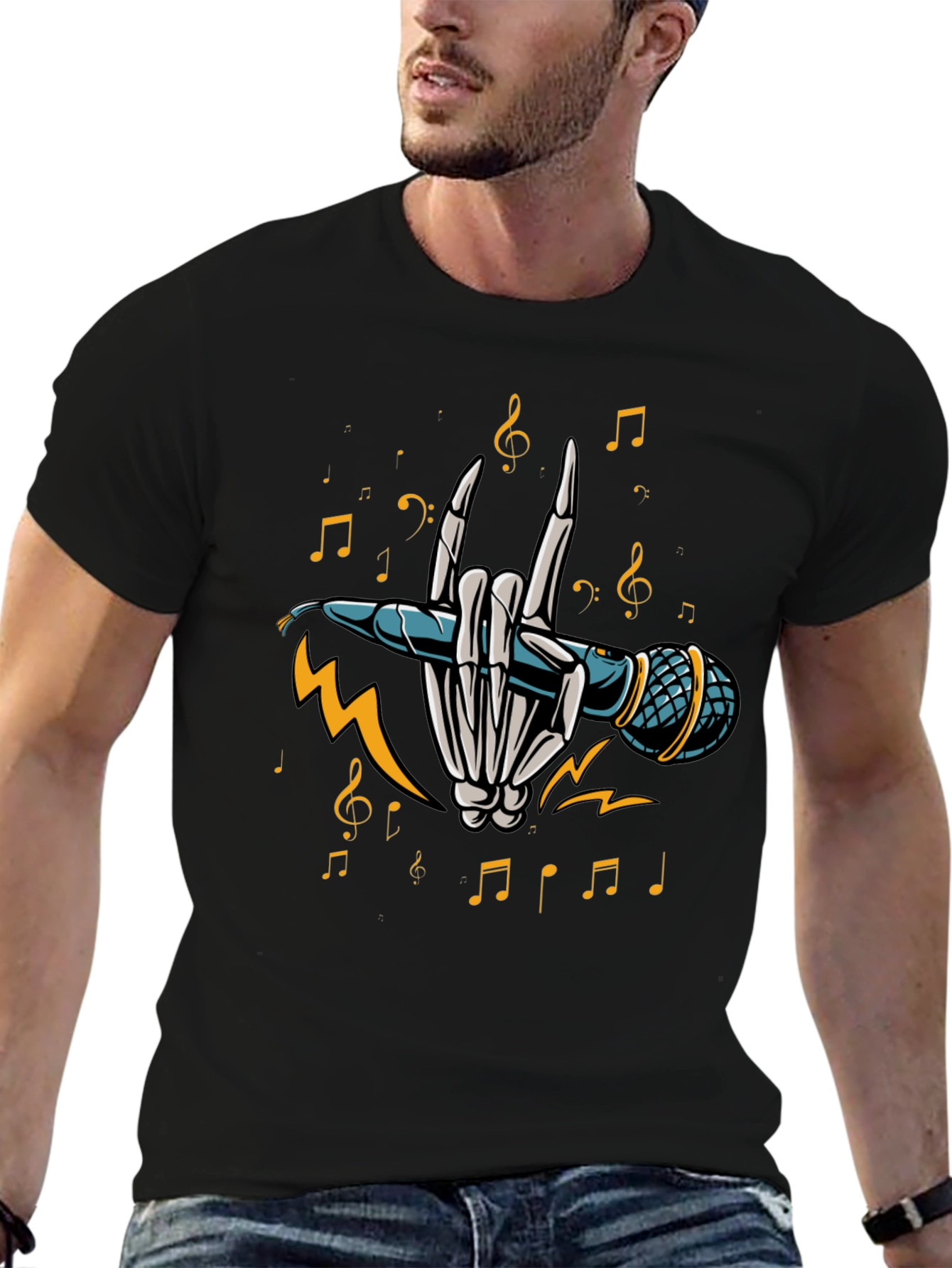Rock On Skeleton Hand Holding Microphone T-Shirt
