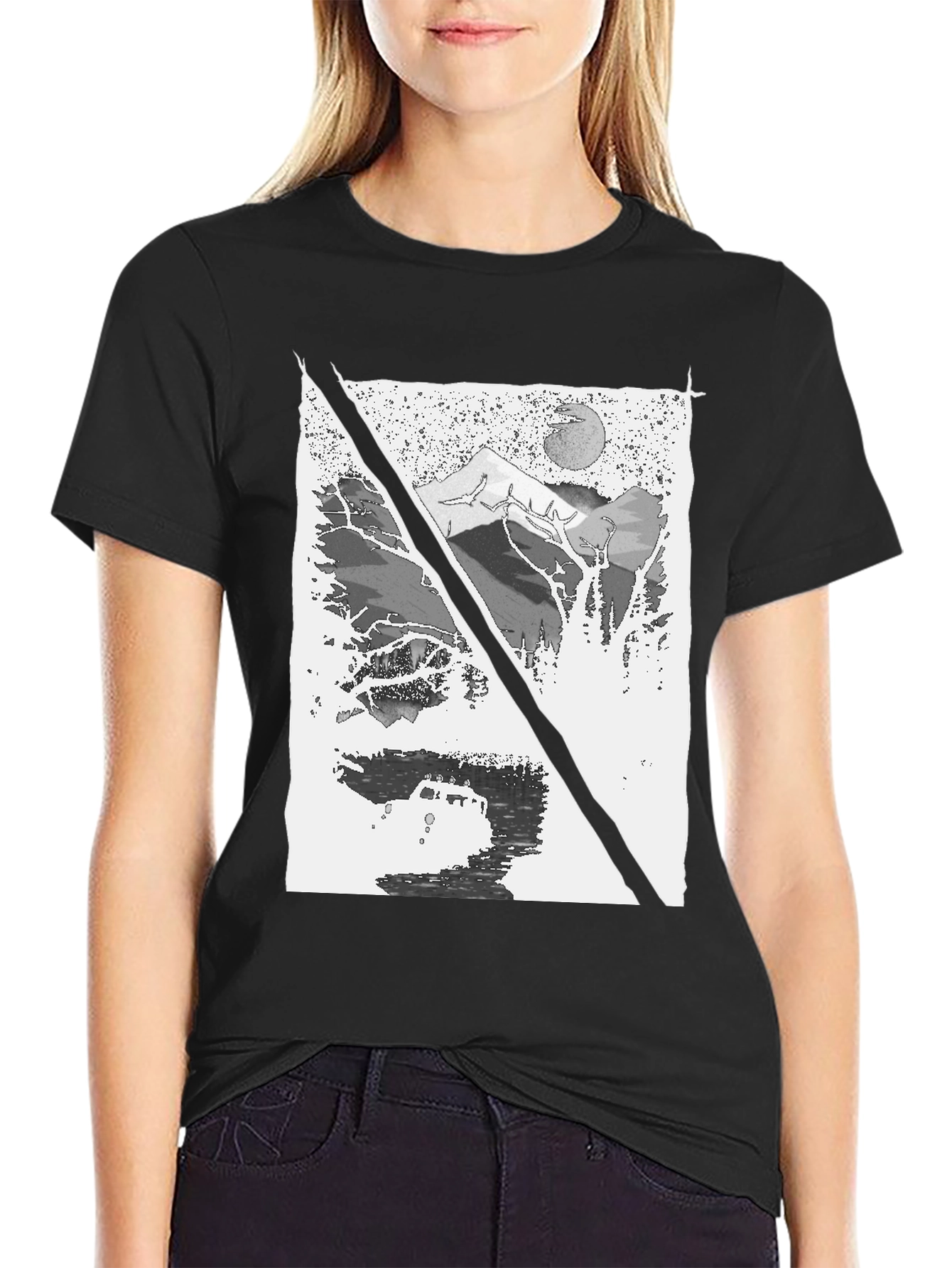 Mountain & Moon Graphic T-Shirt - Black