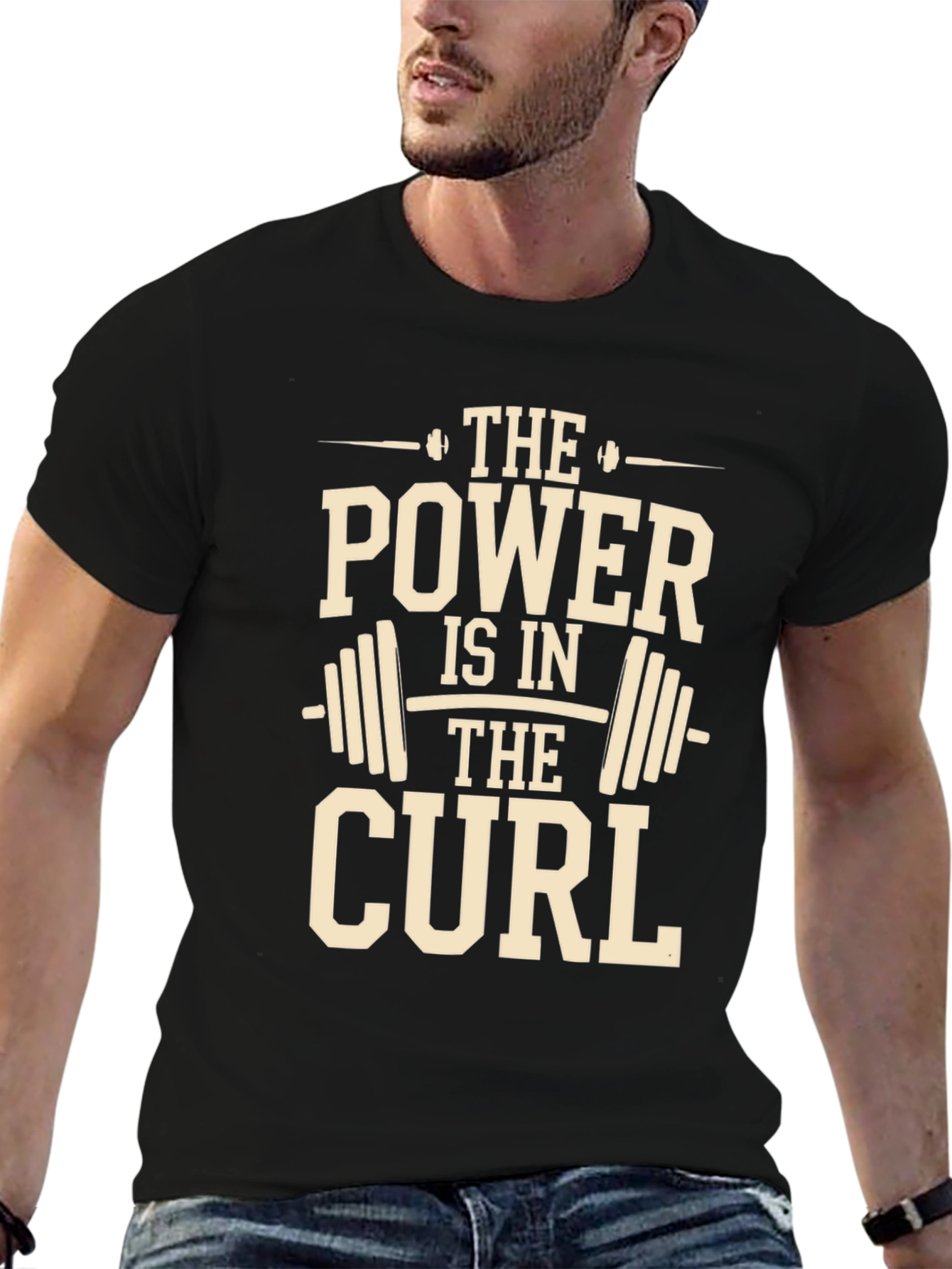 Power Curl T-Shirt - Black Cotton Gym Tee