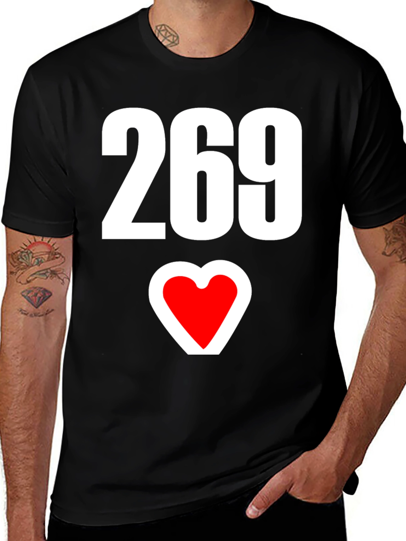 269 Heart Graphic Black Tee - Stylish & Unique