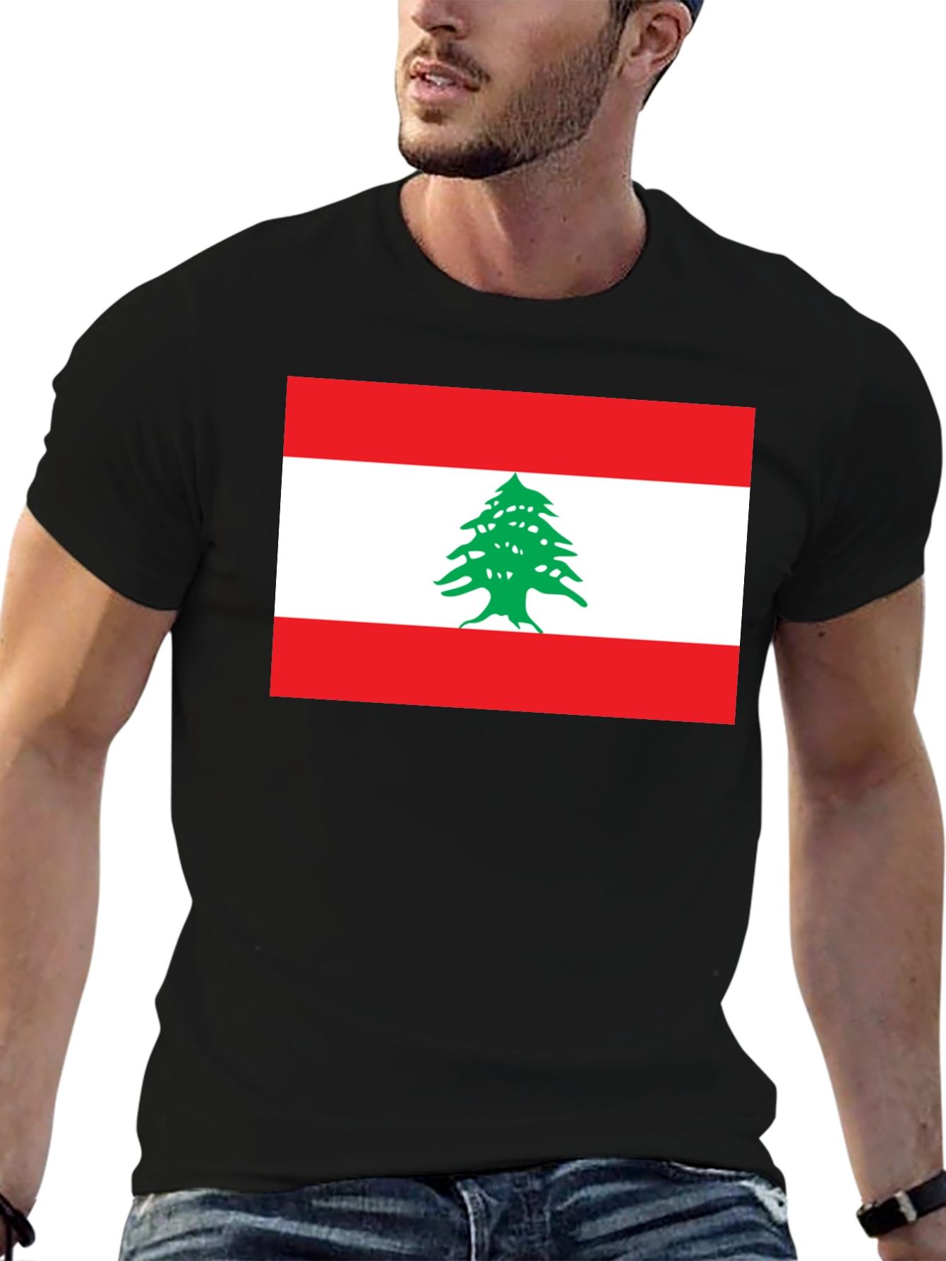 Lebanon Flag Graphic T-Shirt - Black Cotton Tee