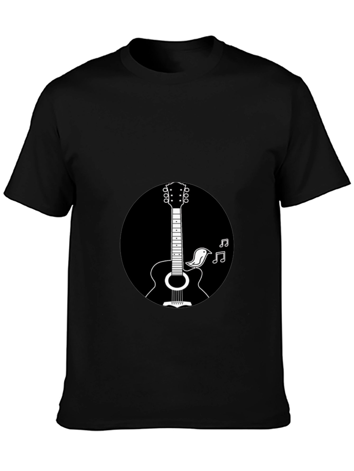 Guitar & Bird Graphic Black T-Shirt