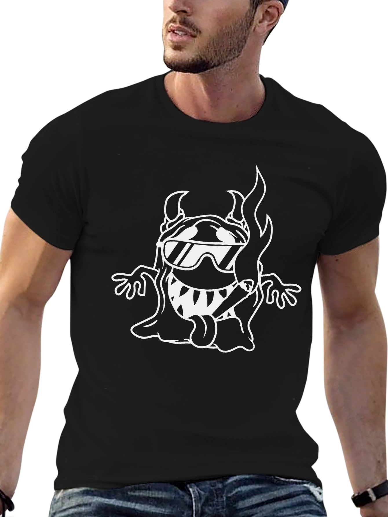 Cool Devil Cartoon Graphic Black T-Shirt