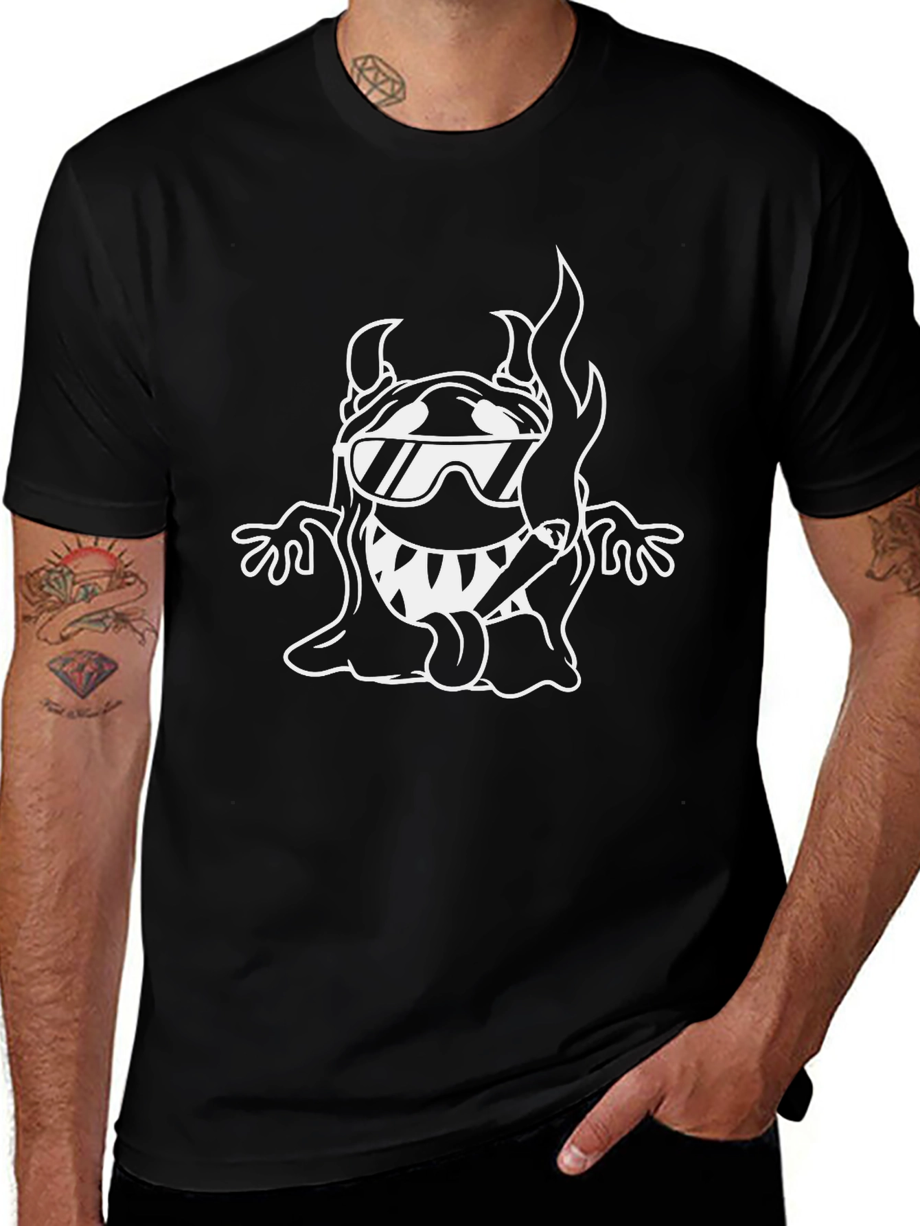 Cool Devil Cartoon Graphic Black T-Shirt
