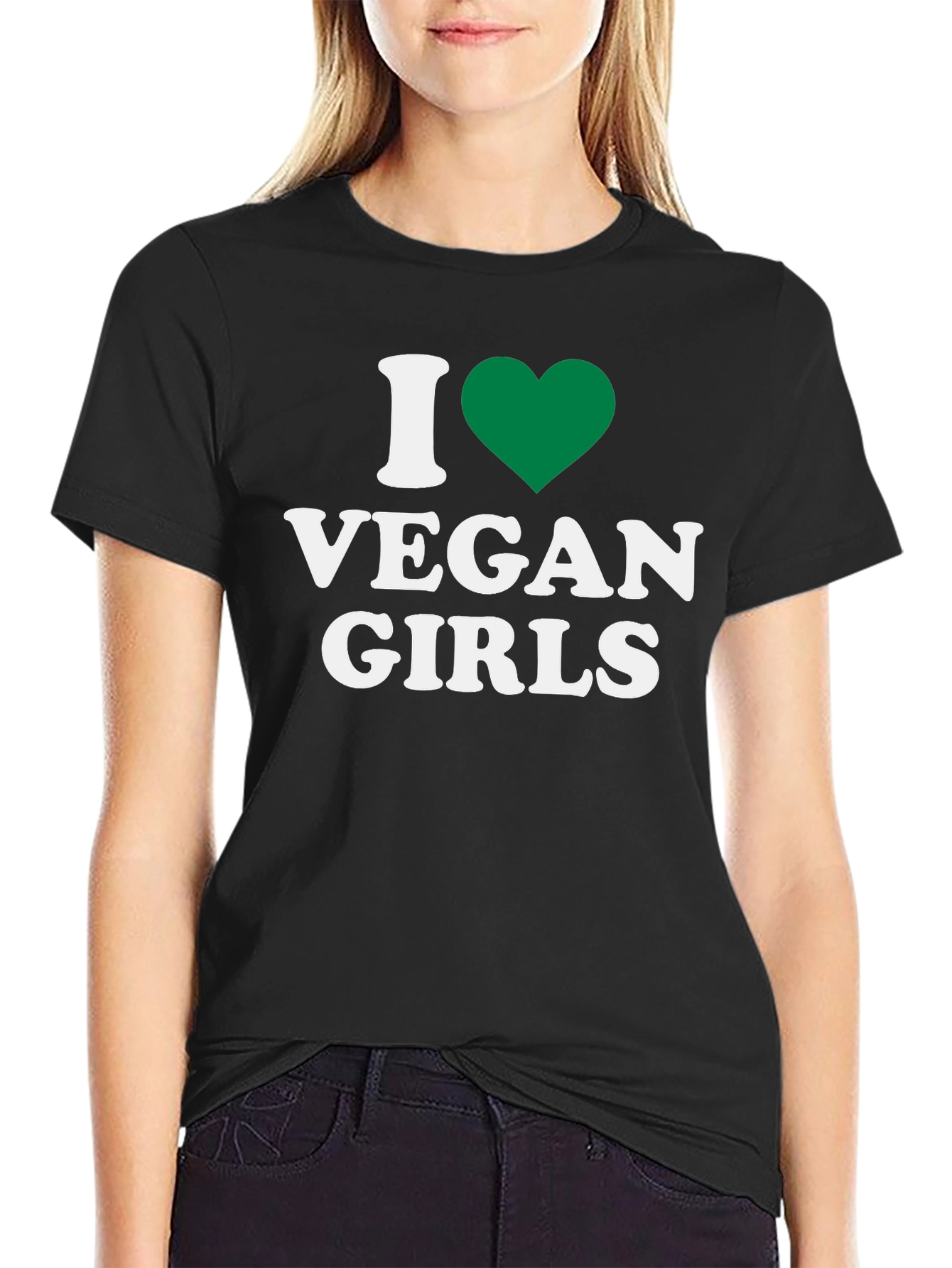 I Heart Vegan Girls Graphic T-Shirt - Black
