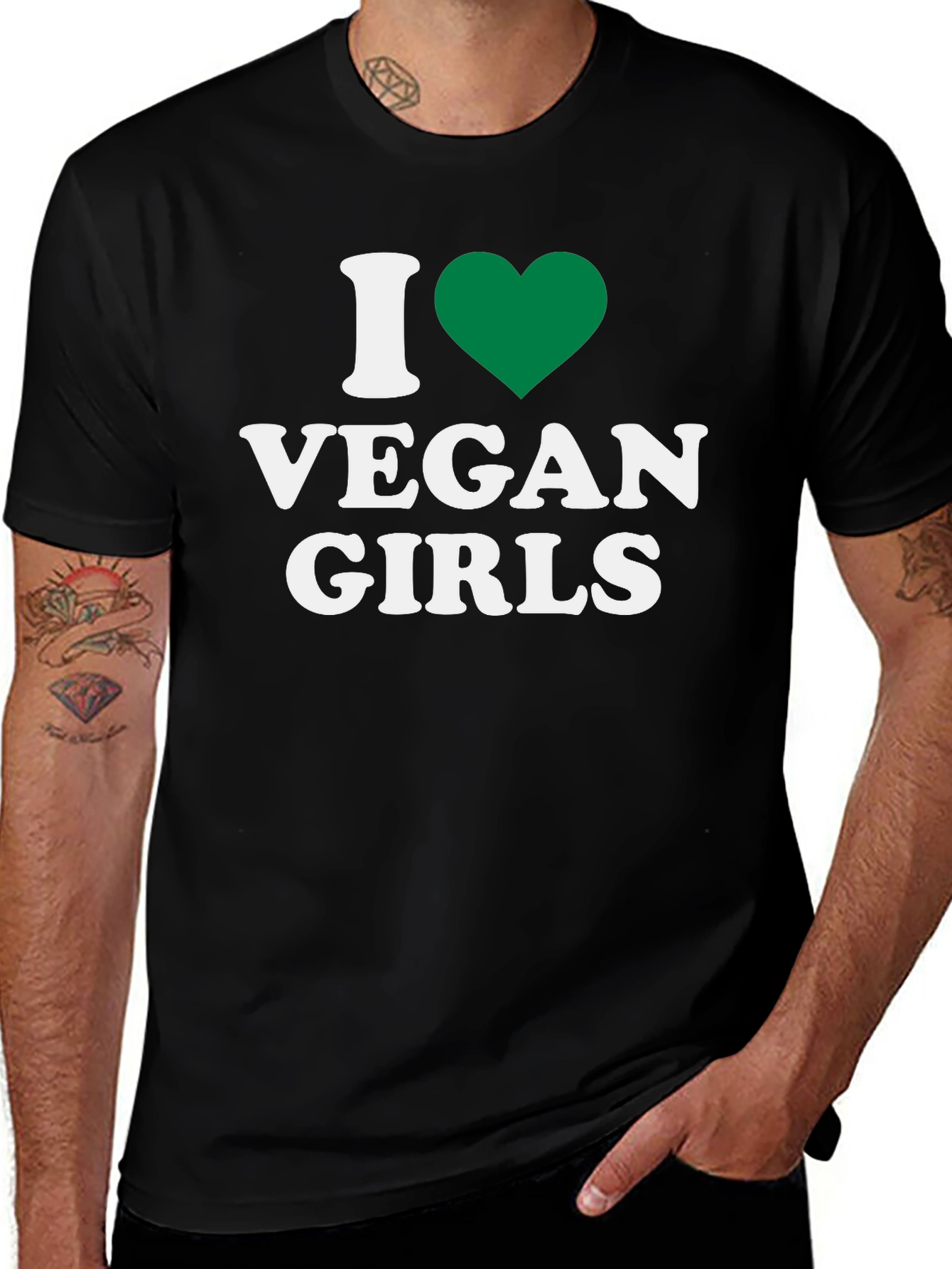 I Heart Vegan Girls Graphic T-Shirt - Black
