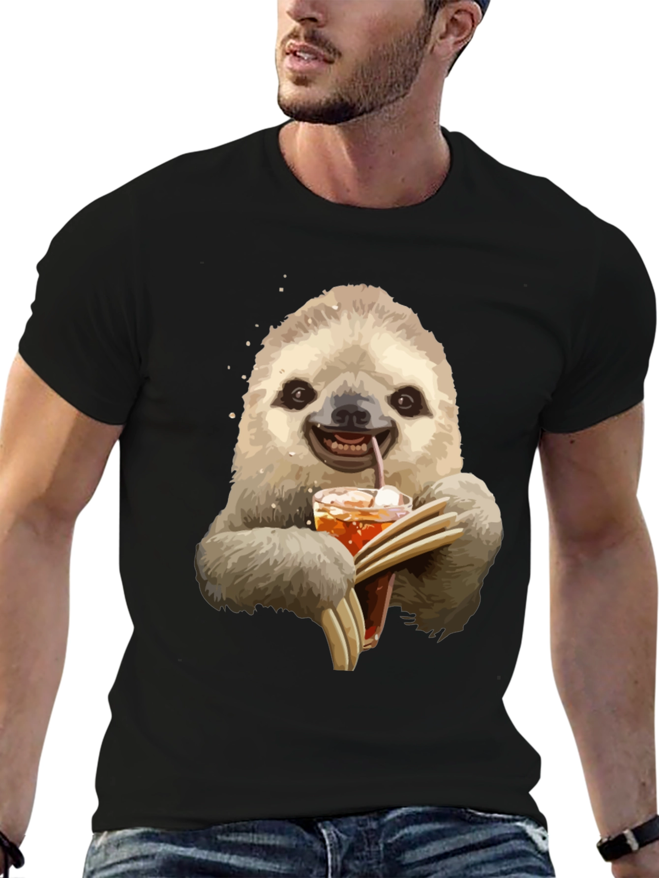 Sloth Drinking Iced Tea Graphic T-Shirt