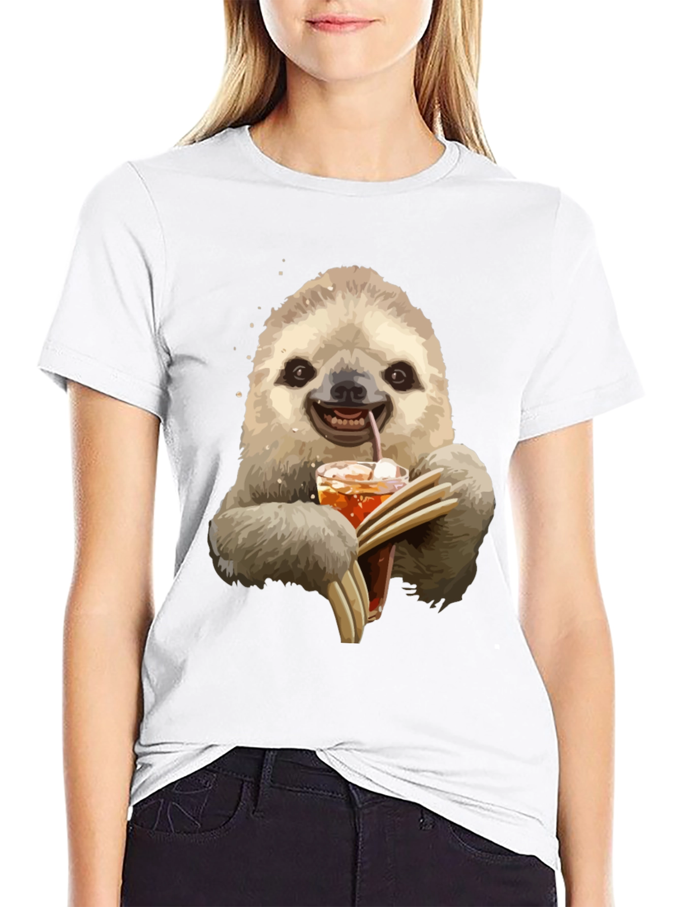 Sloth Drinking Iced Tea Graphic T-Shirt