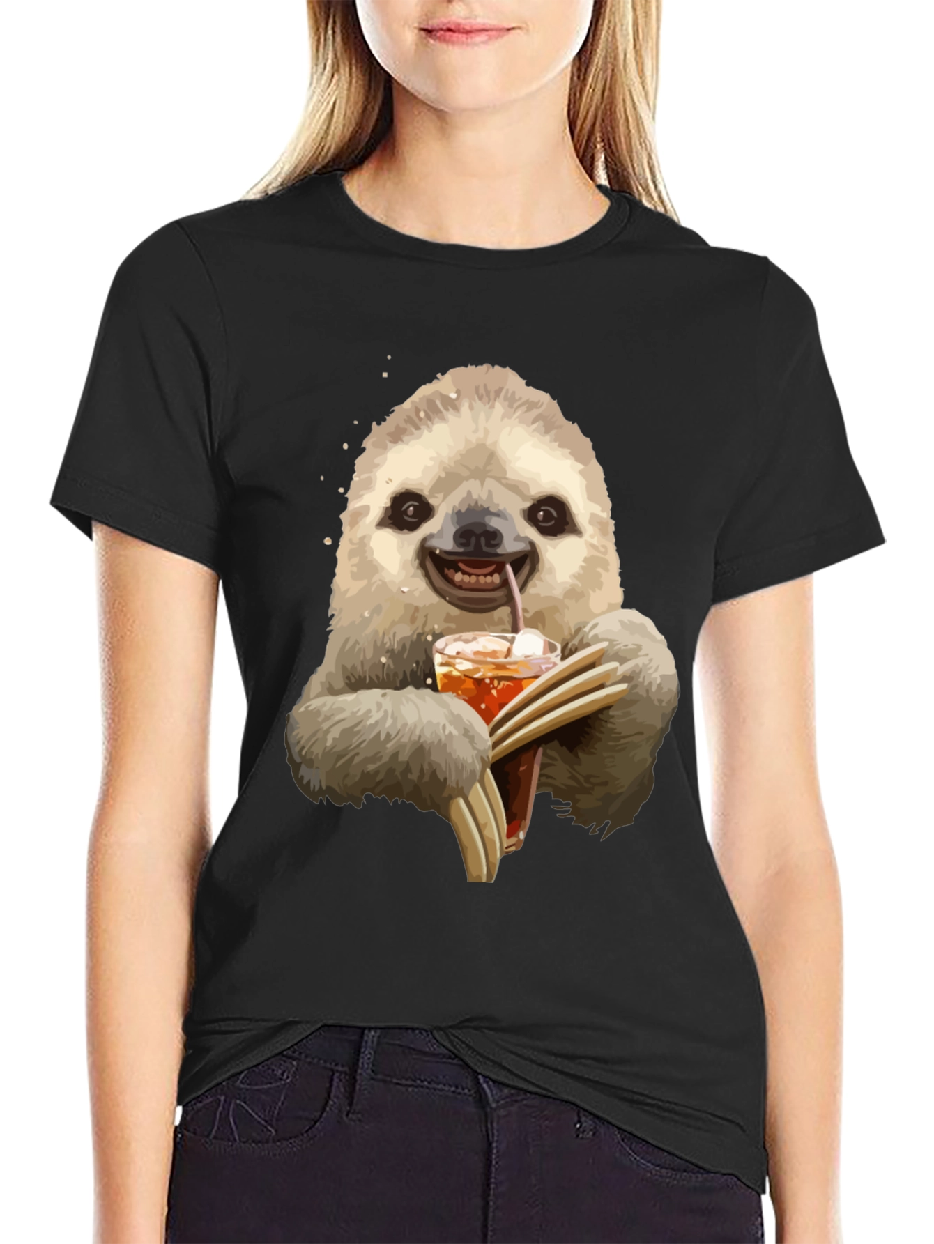 Sloth Drinking Iced Tea Graphic T-Shirt