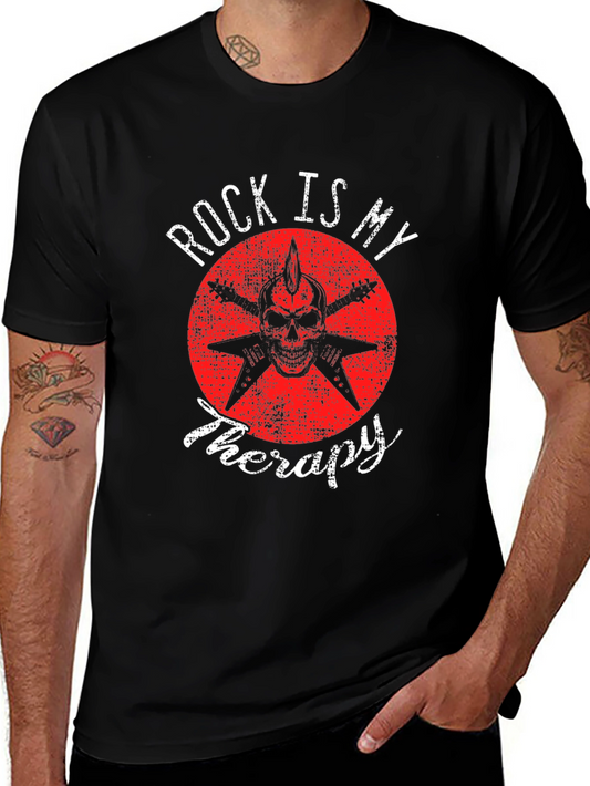 Rock Is My Therapy Graphic Tee - Skull & Guitars
