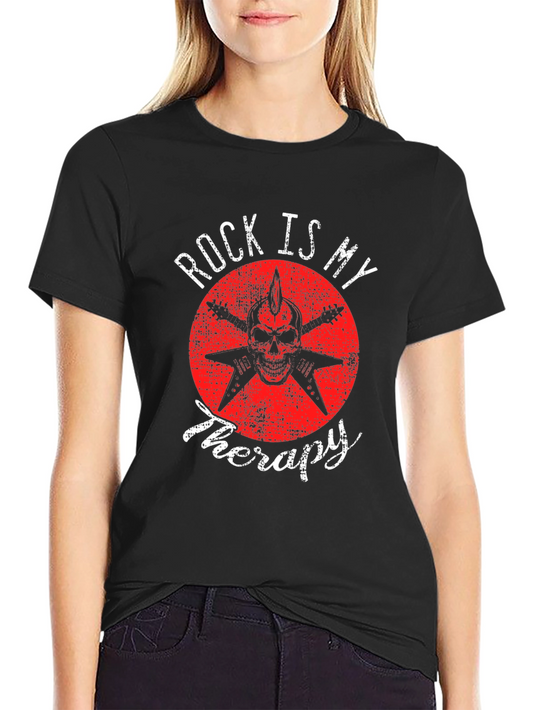 Rock Is My Therapy Graphic Tee - Skull & Guitars