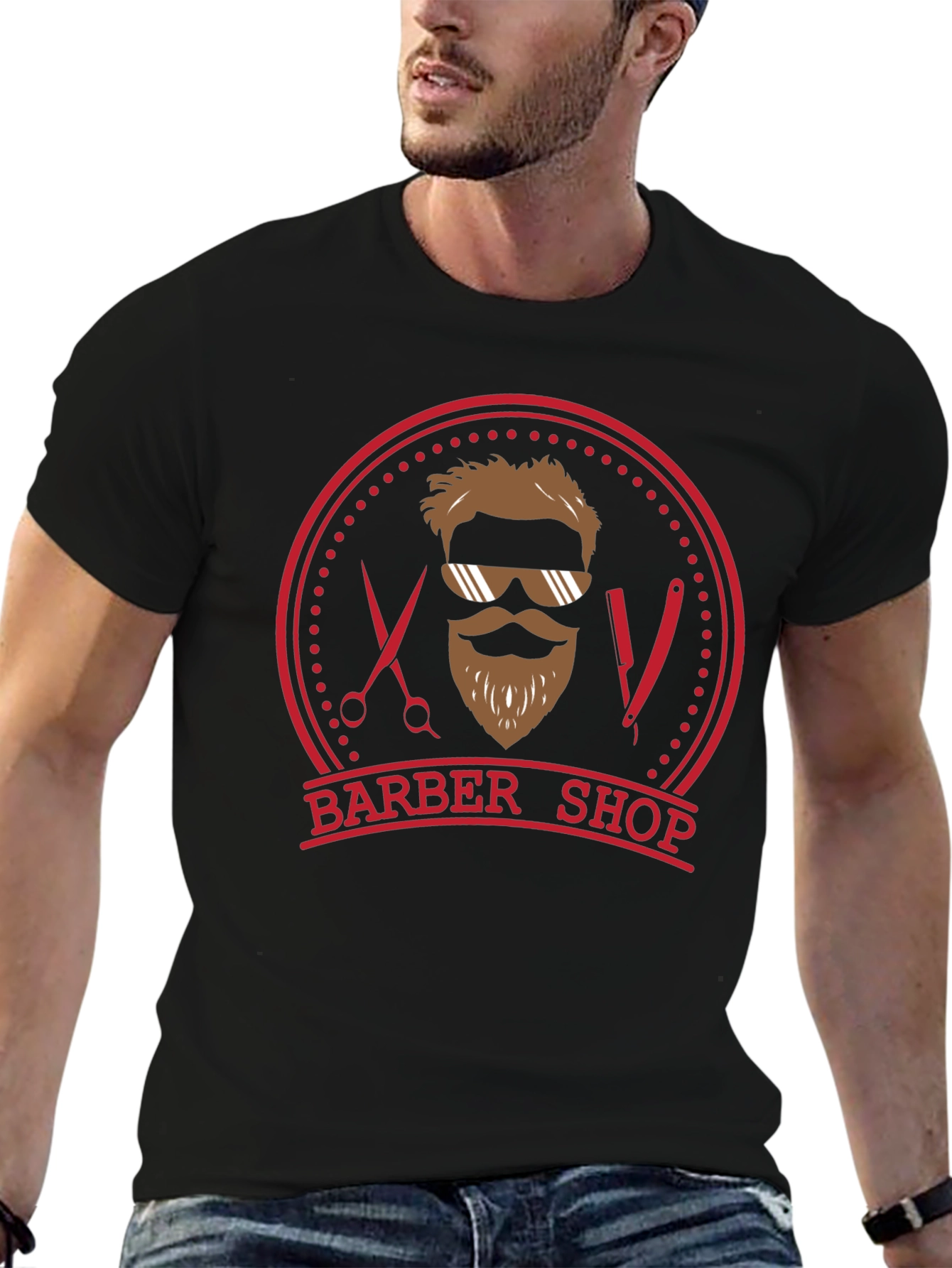 Mens Black Barber Shop Graphic Tee