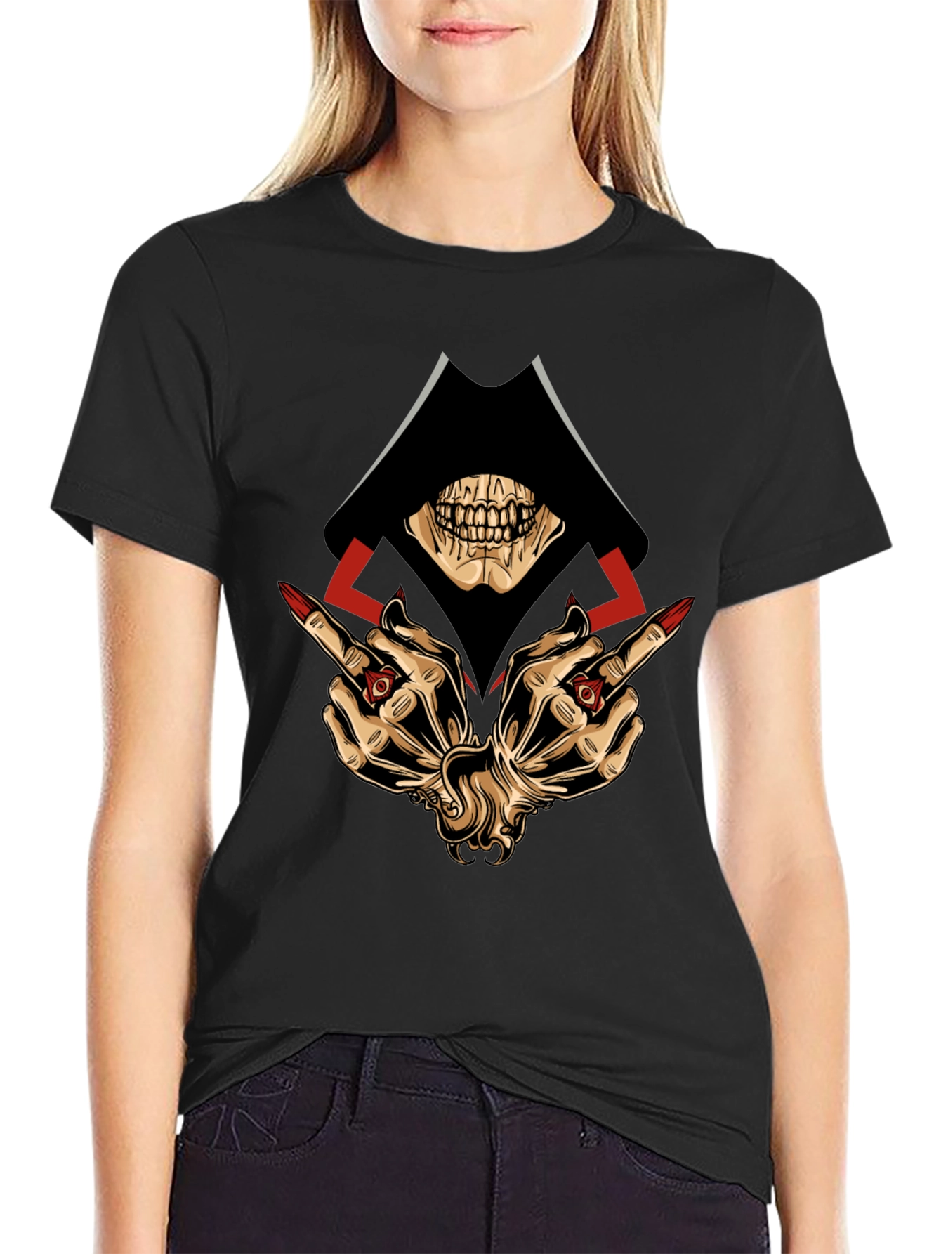 Grim Reaper Middle Finger Graphic T-Shirt