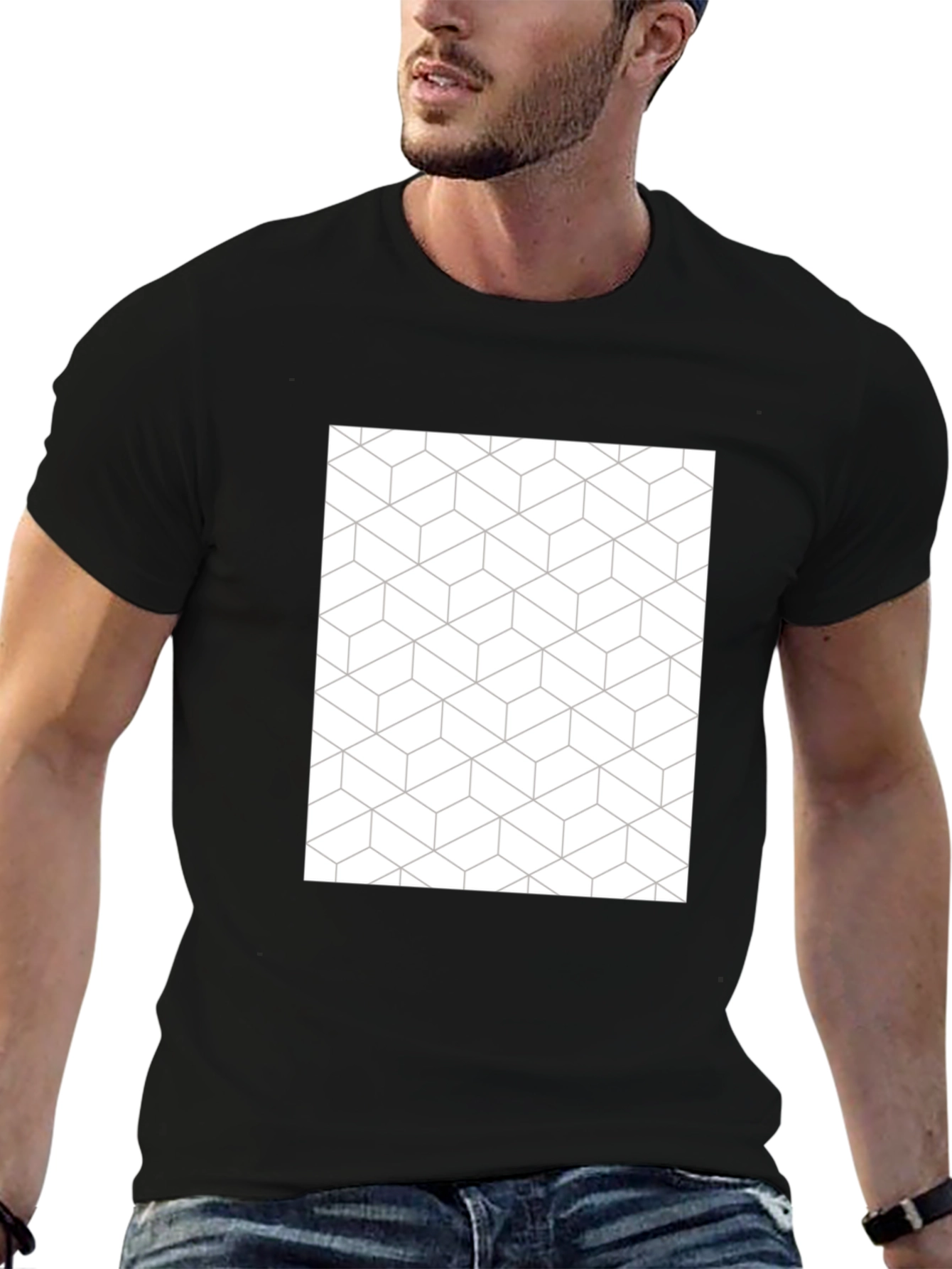 Geometric Pattern Tee - Modern Black T-Shirt