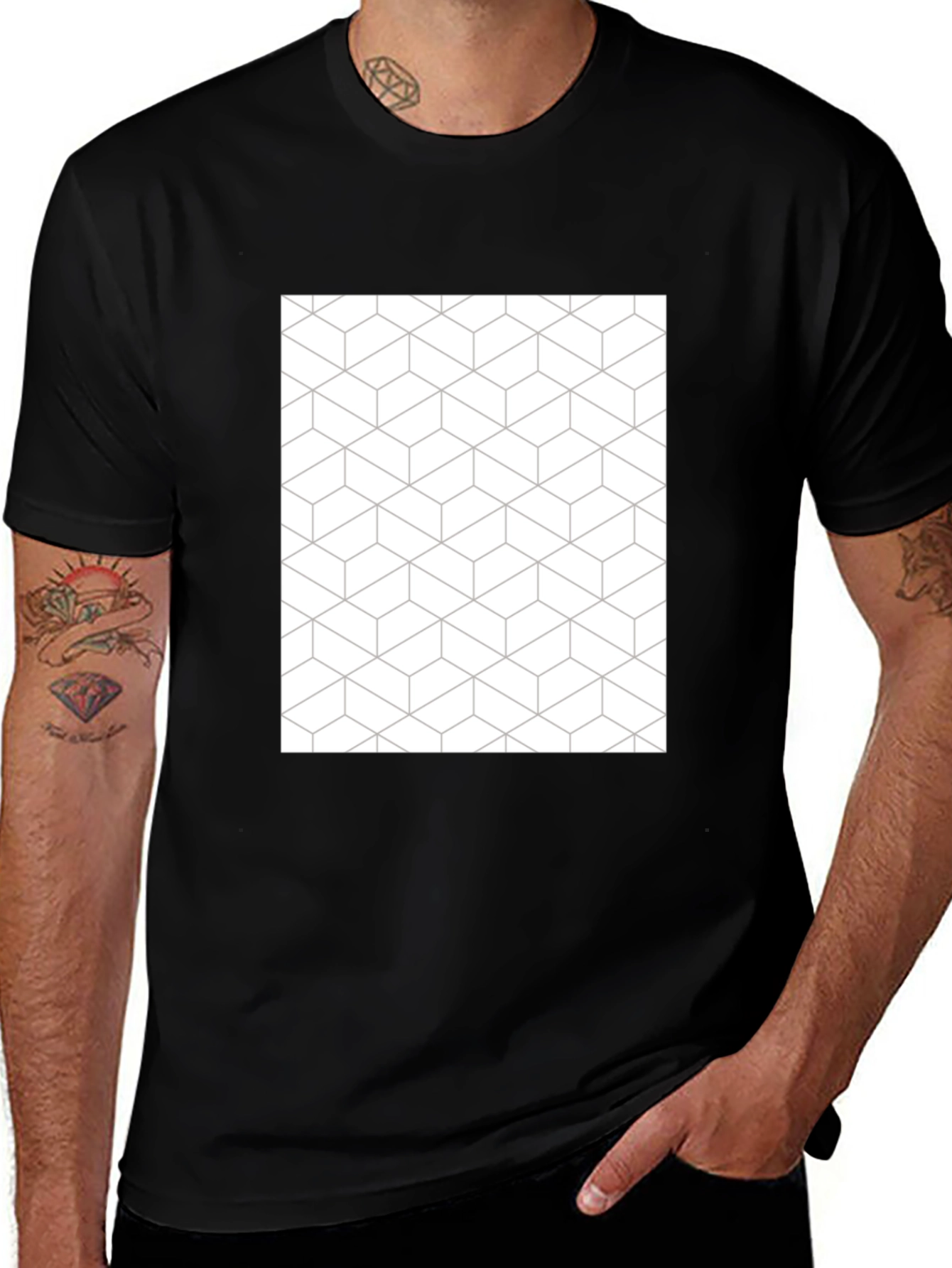 Geometric Pattern Tee - Modern Black T-Shirt