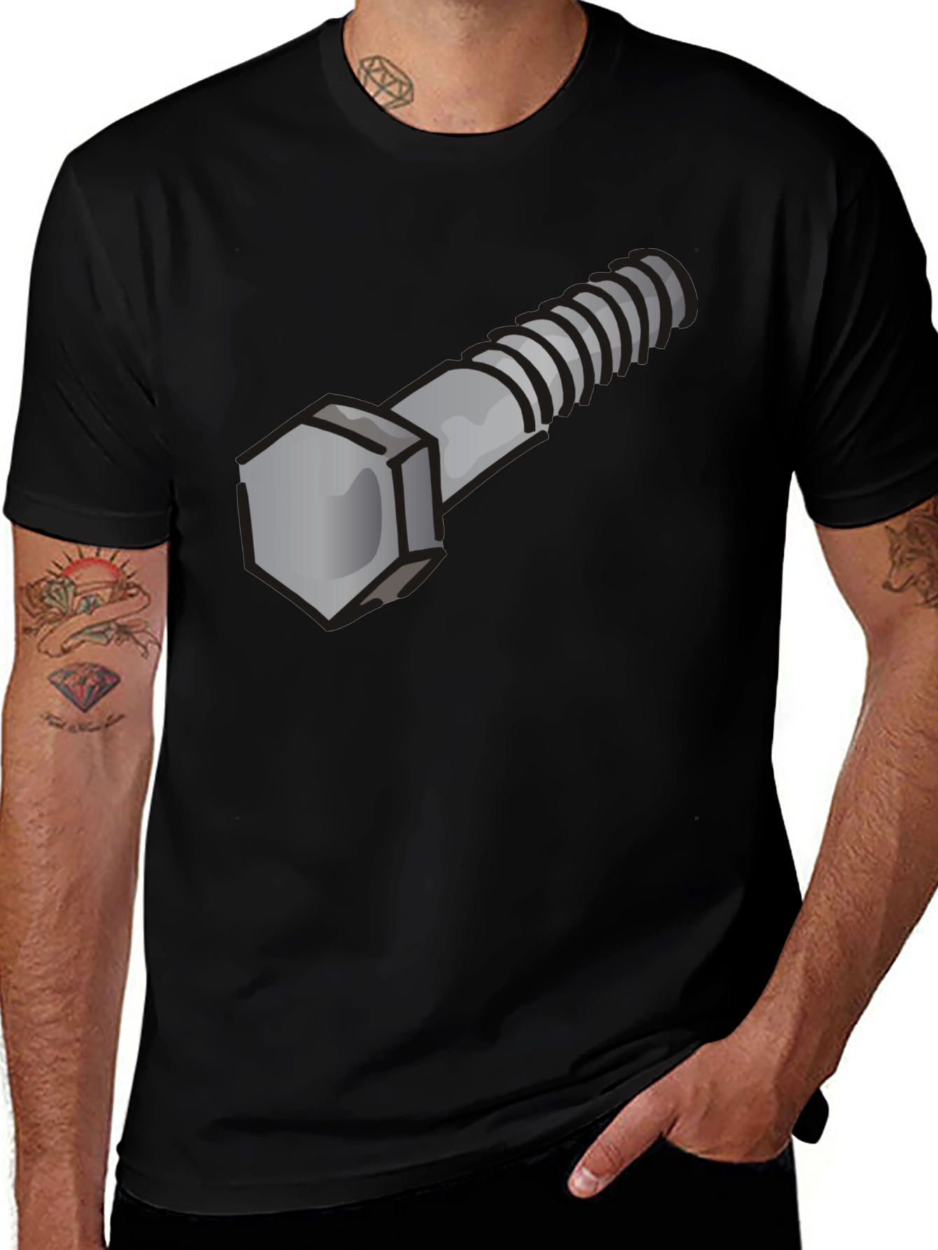 Novelty Bolt Graphic Tee - Black Cotton Crew Neck