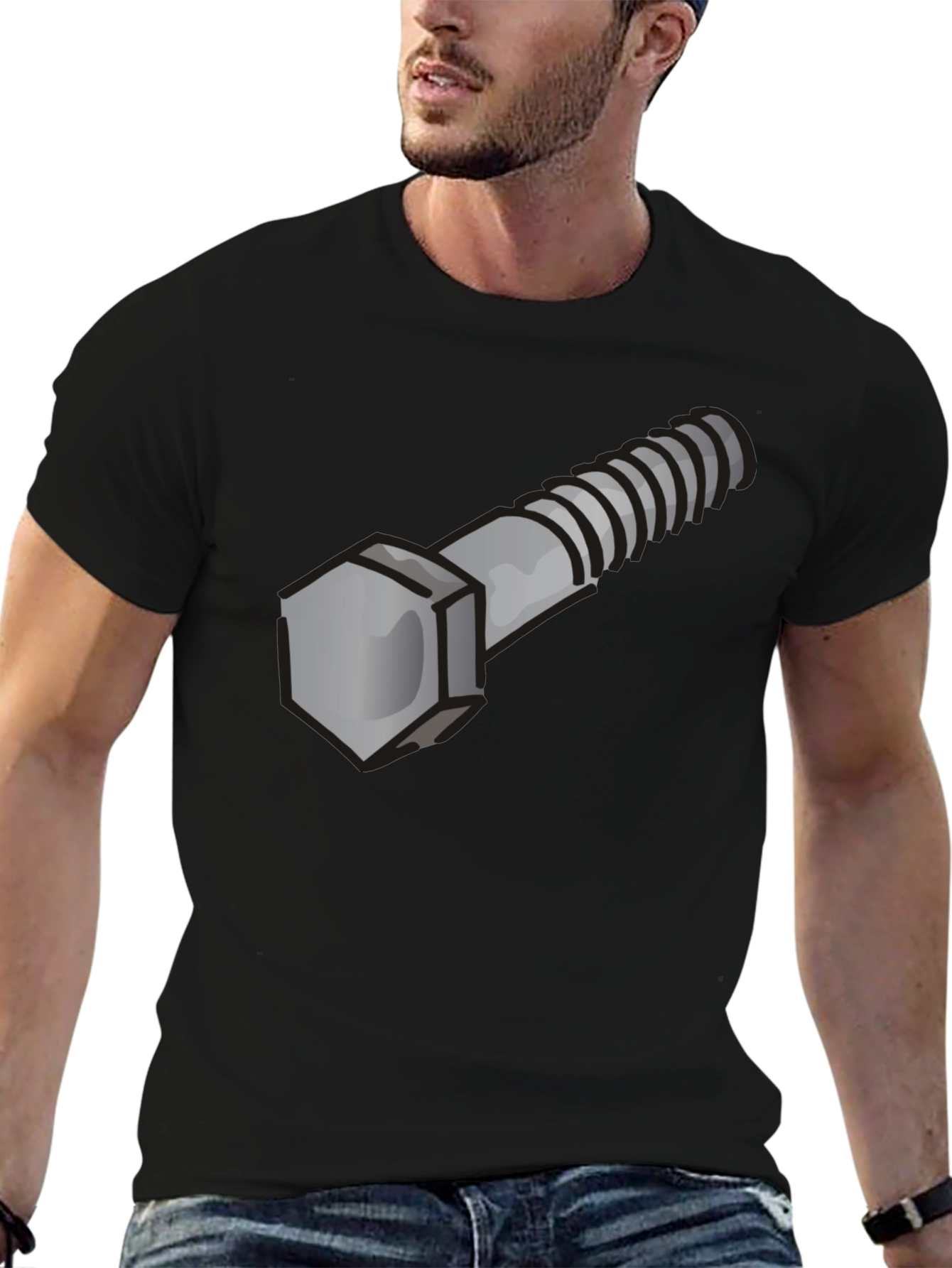Novelty Bolt Graphic Tee - Black Cotton Crew Neck