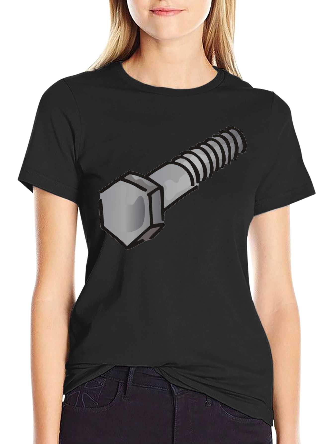 Novelty Bolt Graphic Tee - Black Cotton Crew Neck