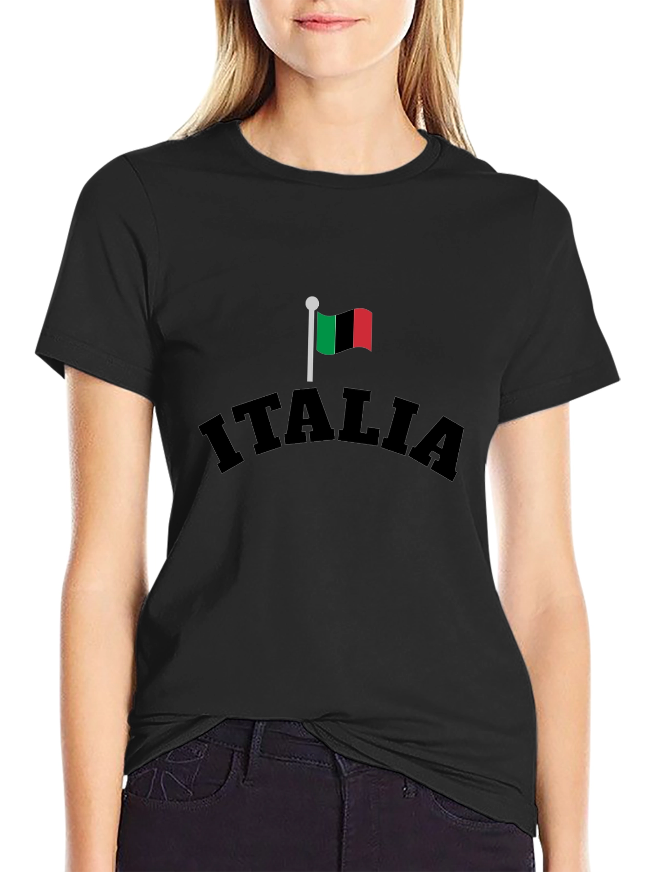 Italia Flag Graphic Tee - Black Cotton T-Shirt
