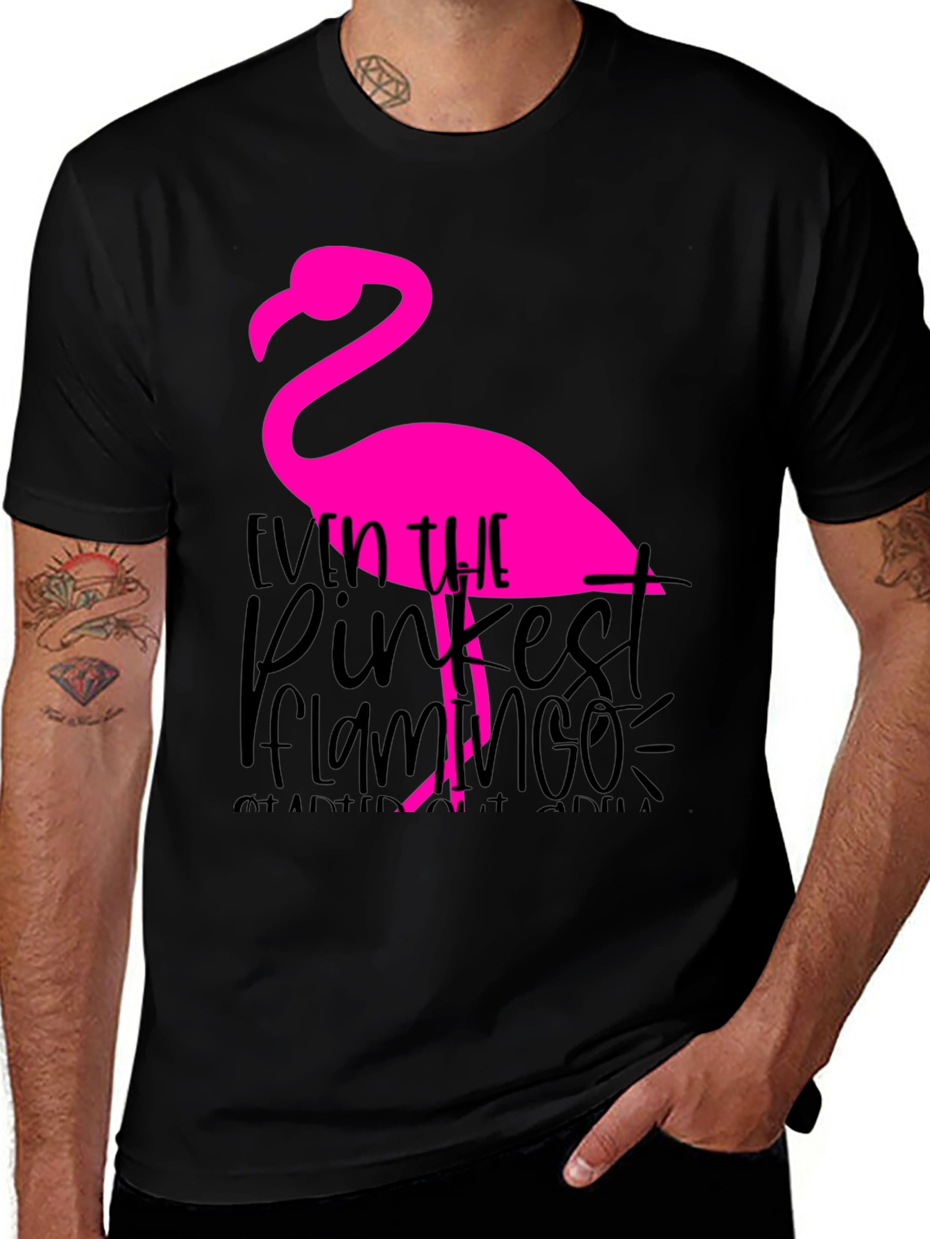 Pink Flamingo Graphic Tee - Fun Black Shirt
