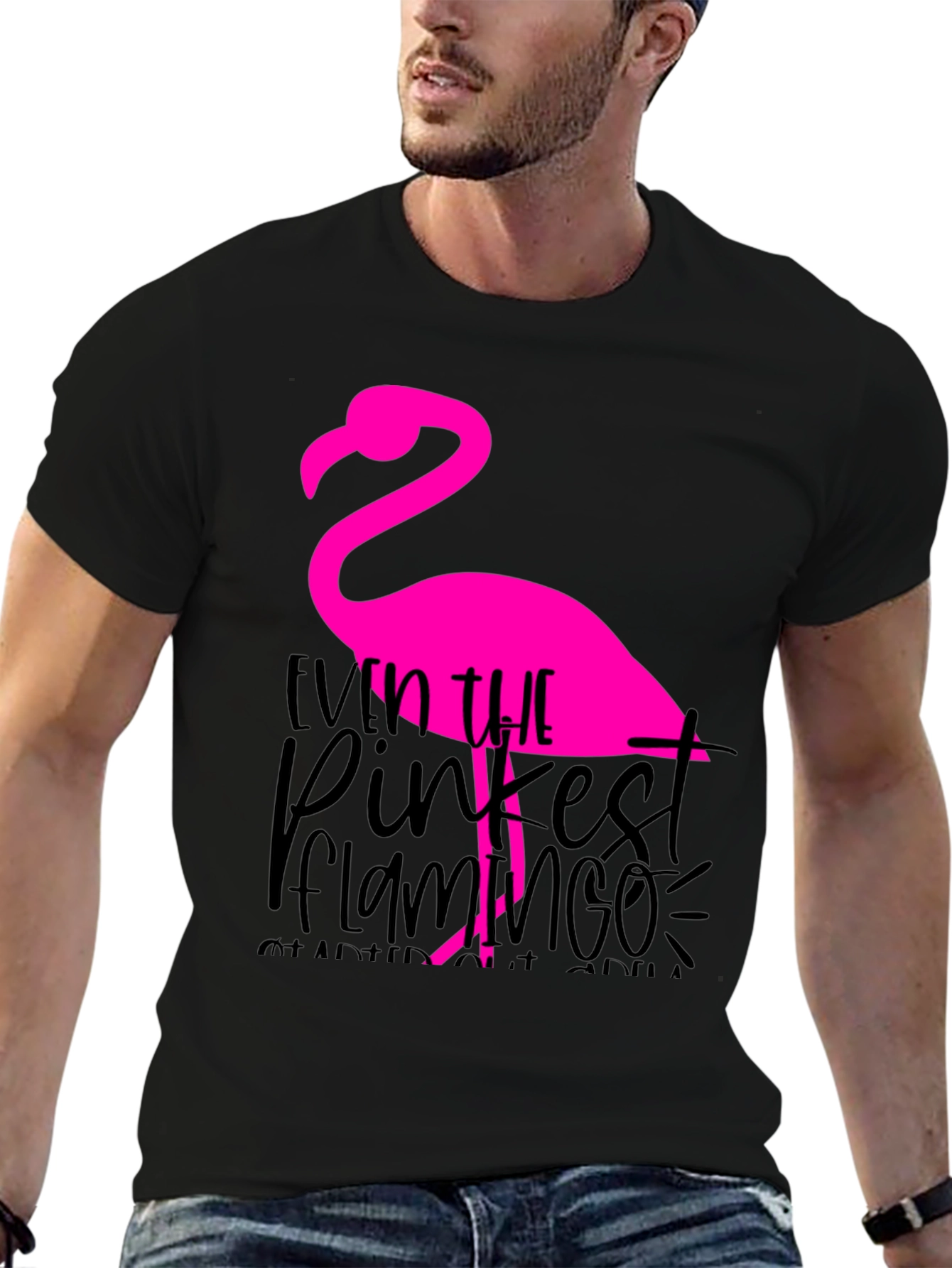 Pink Flamingo Graphic Tee - Fun Black Shirt