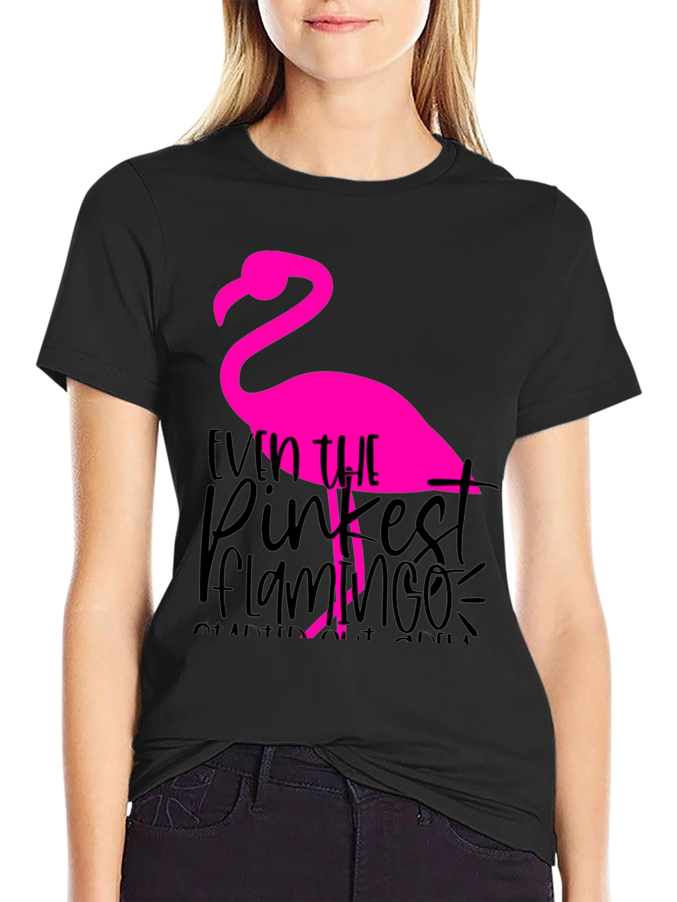 Pink Flamingo Graphic Tee - Fun Black Shirt