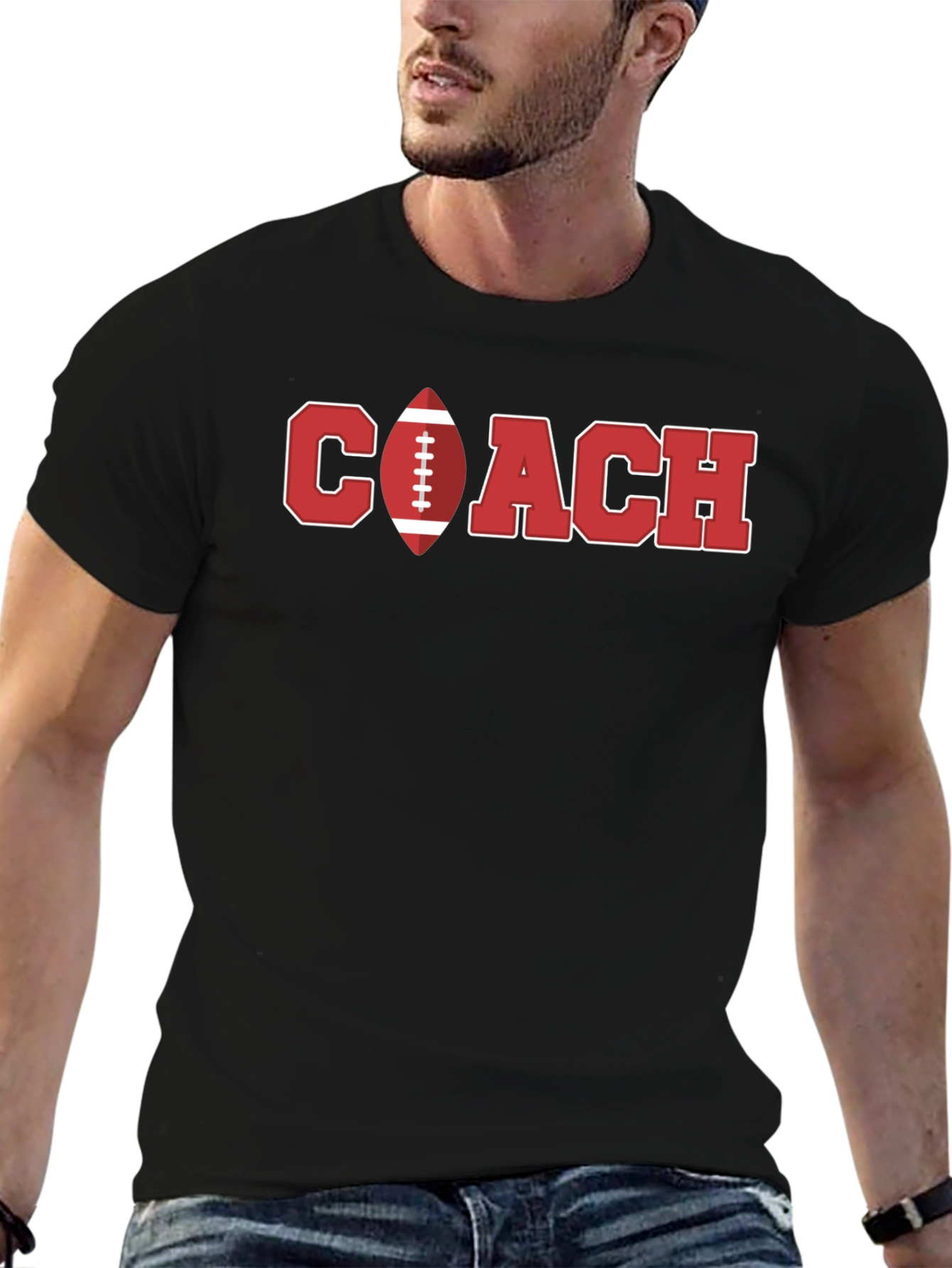 Football Coach Graphic T-Shirt - Black