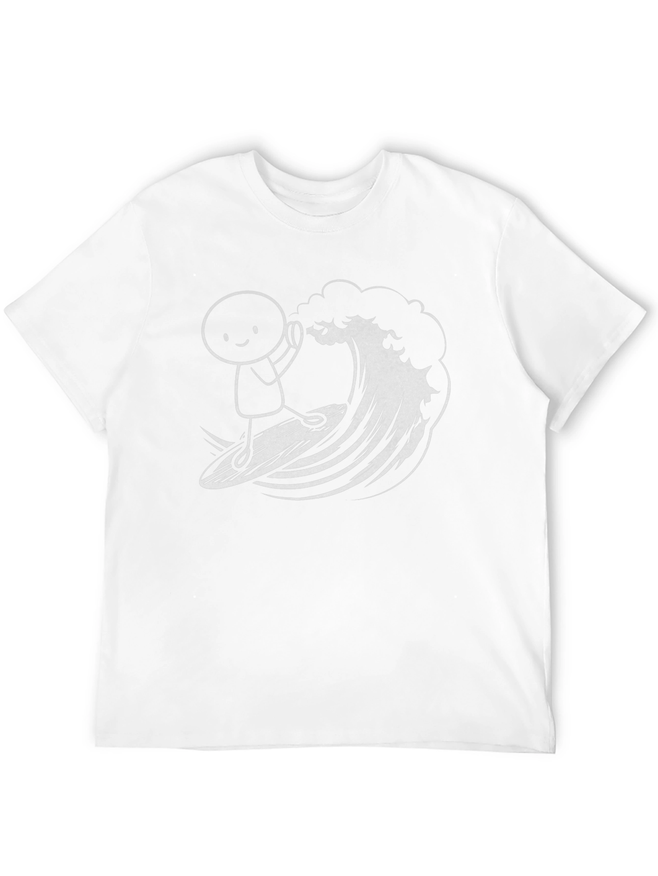 Surfing Stick Figure Graphic Tee - Black Cotton T-Shirt
